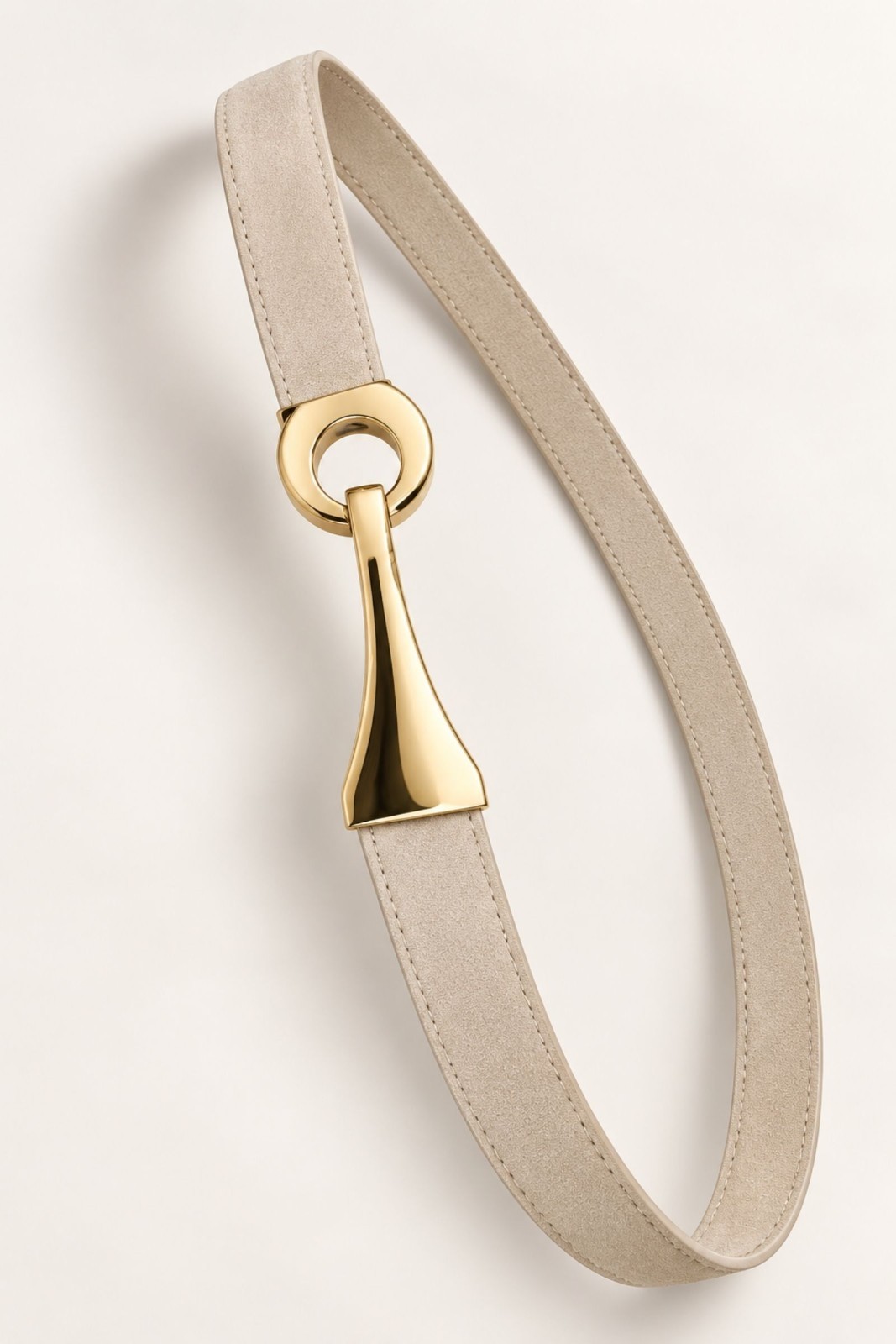 67 CINTURA IN CAMOSCIO CON FIBBIA GIOIELLO DORATA - Beige, TU