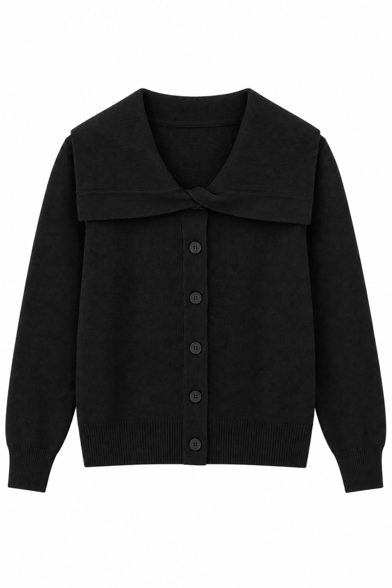 AL26109-06_nero GIUBBINO IN MAGLIA CON MAXI COLLETTO E BOTTONI - Nero, TU