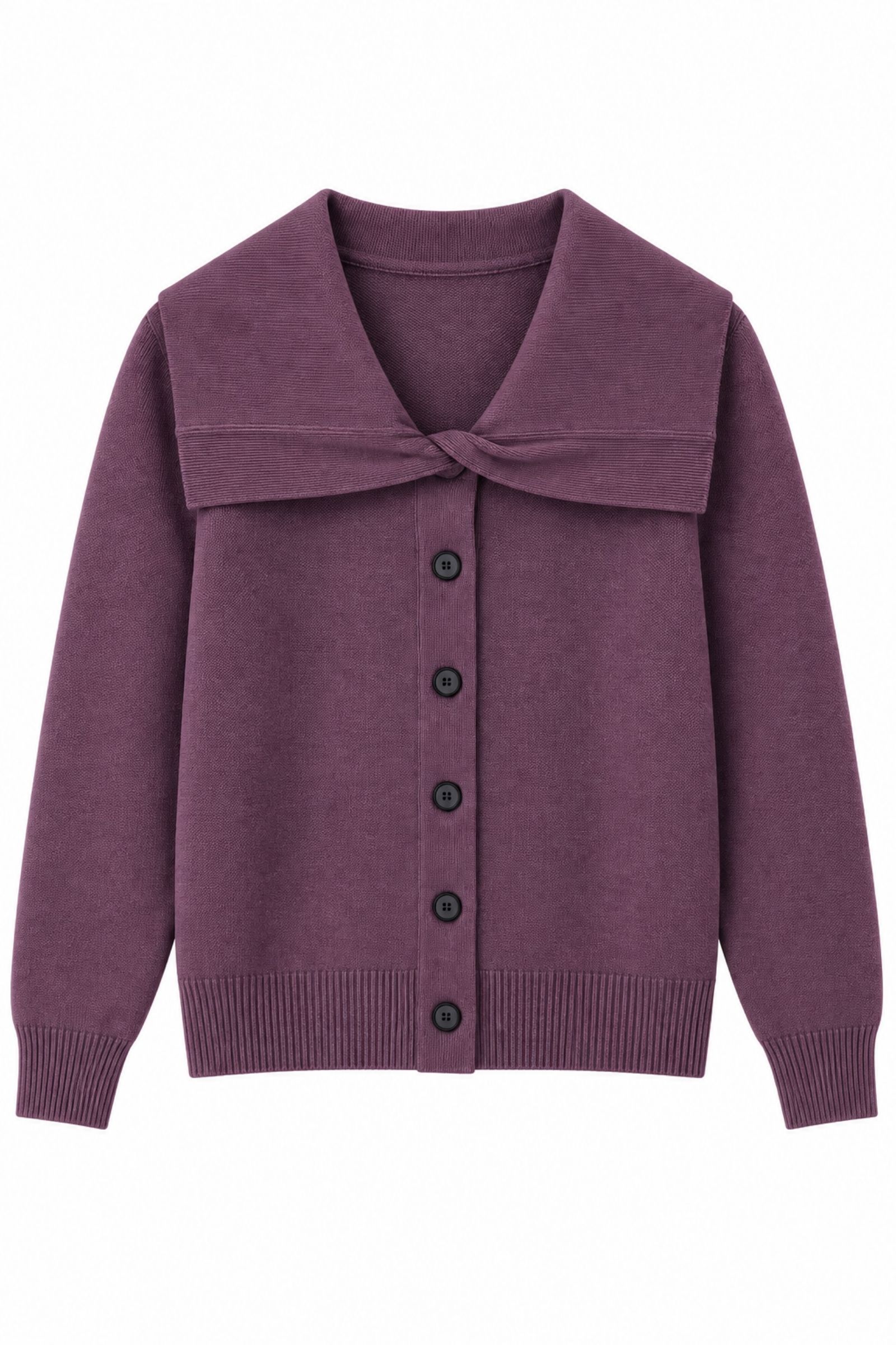 AL26109-06_prugna GIUBBINO IN MAGLIA CON MAXI COLLETTO E BOTTONI - Prugna, TU