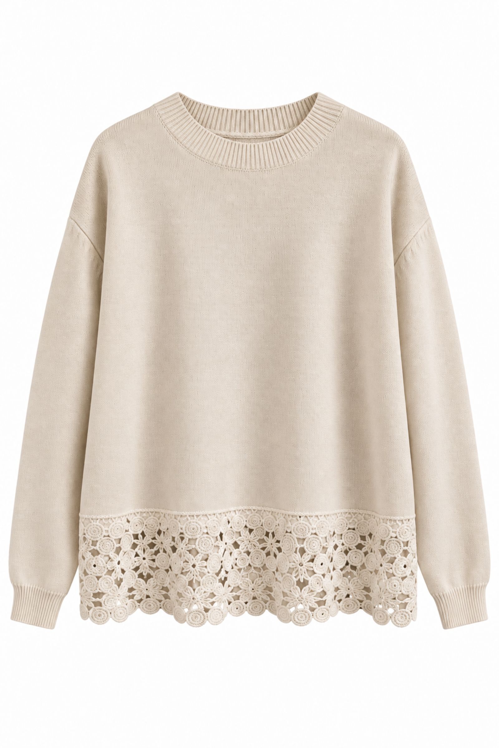 AL26167-06_BEIGE MAGLIA GIROCOLLO CON FONDO IN PIZZO - Beige, TU