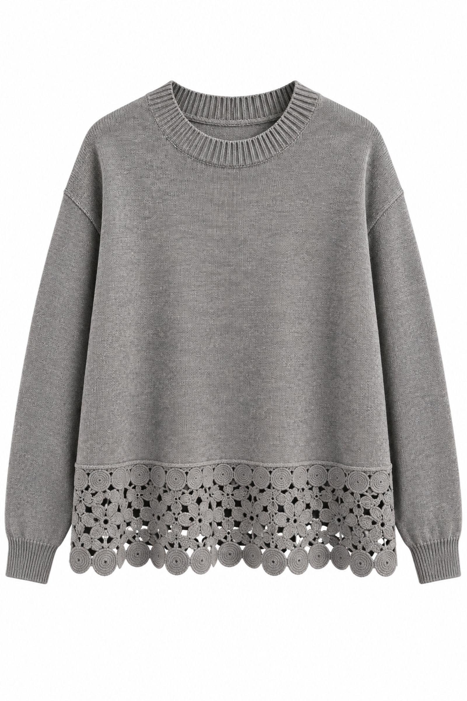 AL26167-06_GRIGIO MAGLIA GIROCOLLO CON FONDO IN PIZZO - Grigio, TU