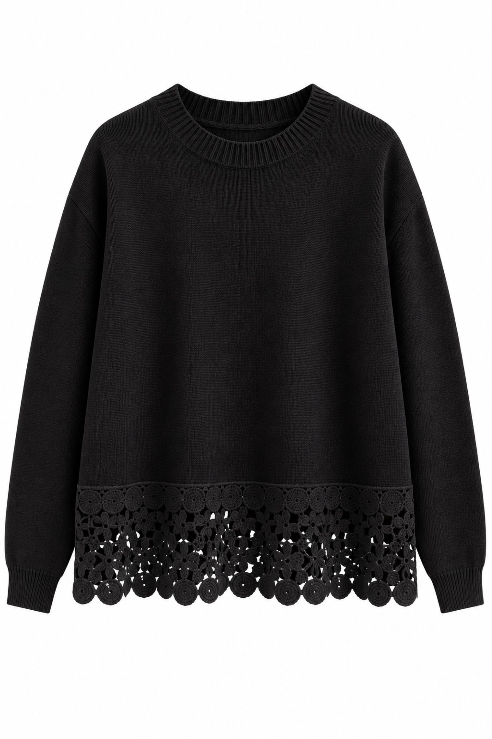 AL26167-06_NERO MAGLIA GIROCOLLO CON FONDO IN PIZZO - Nero, TU