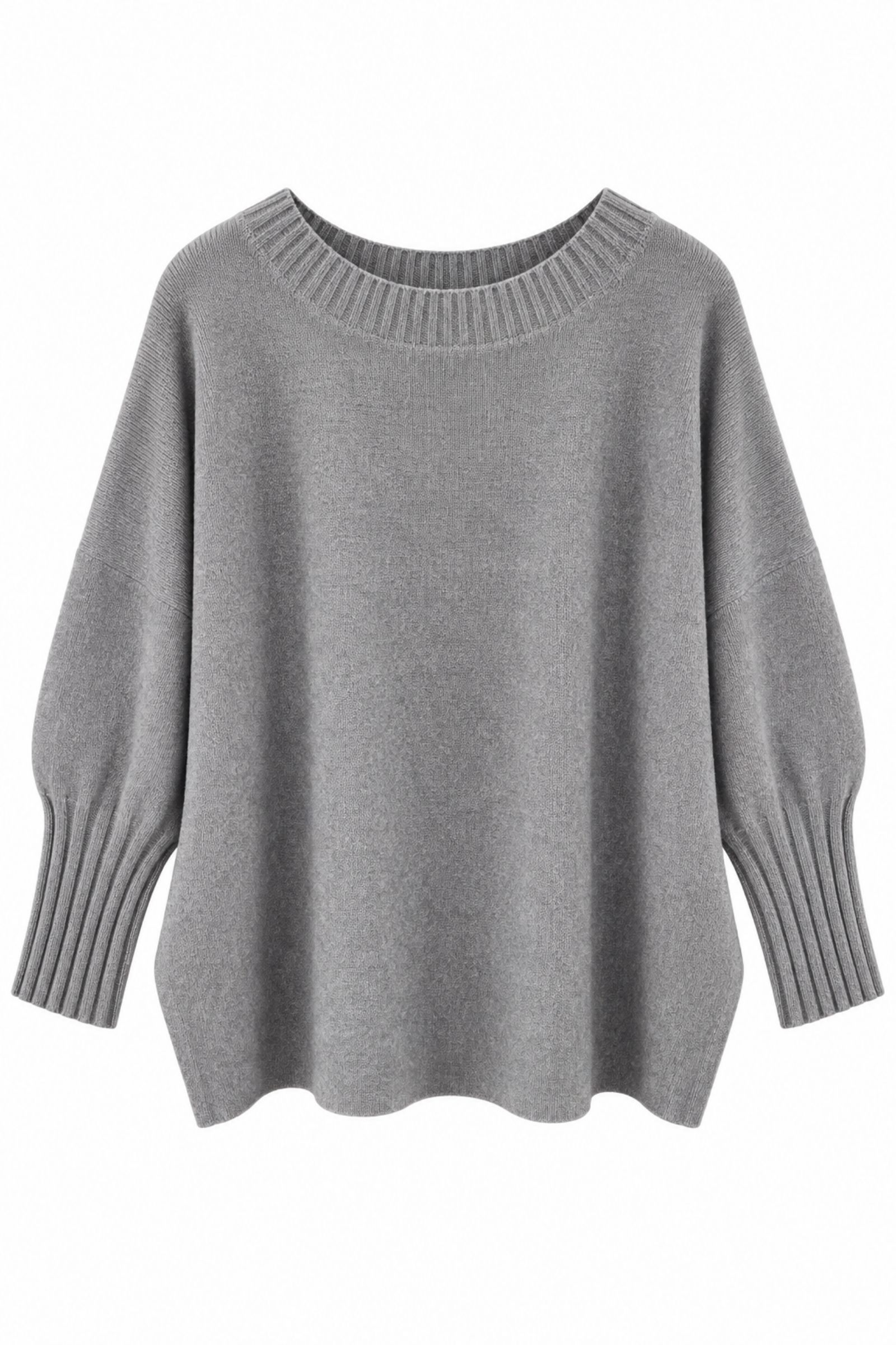 AL31386-06_BEIGE MAGLIA OVERSIZE SCOLLO AMPIO IN MISTO VISCOSA - Grigio, TU