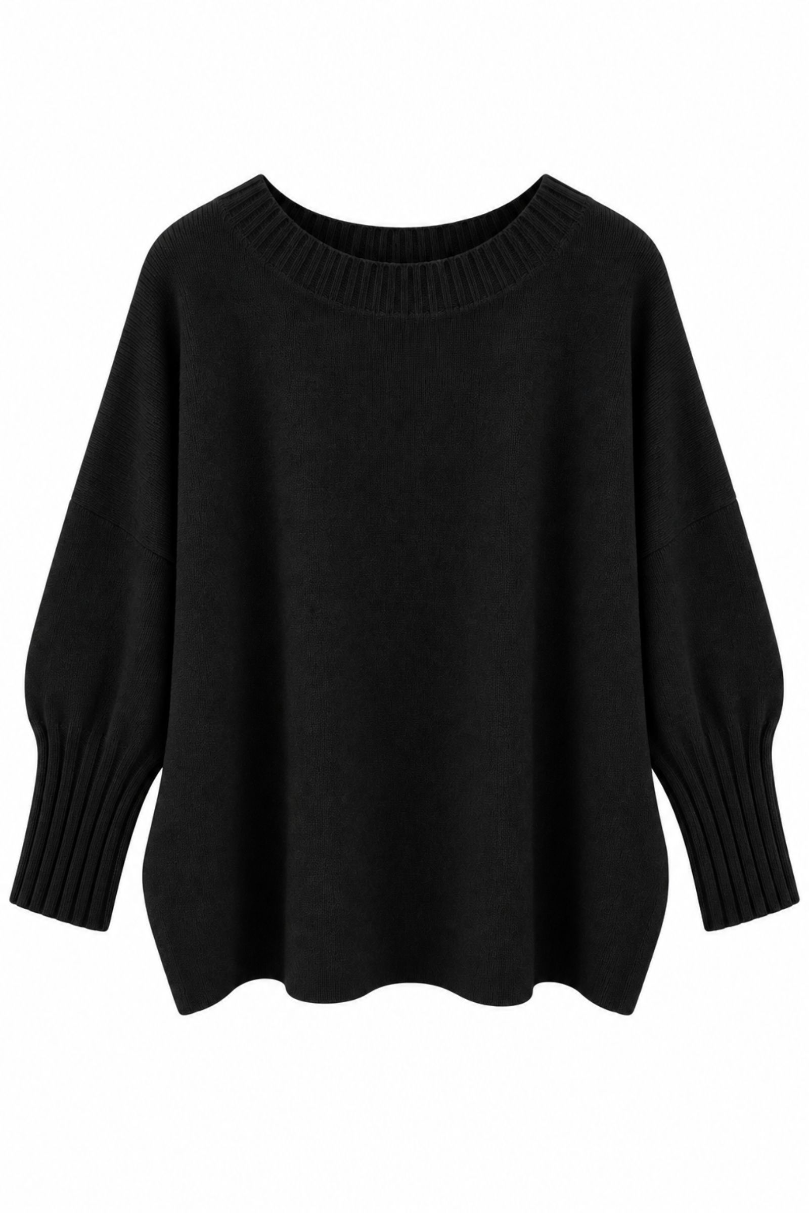 AL31386-06_NERO MAGLIA OVERSIZE SCOLLO AMPIO IN MISTO VISCOSA - Nero, TU