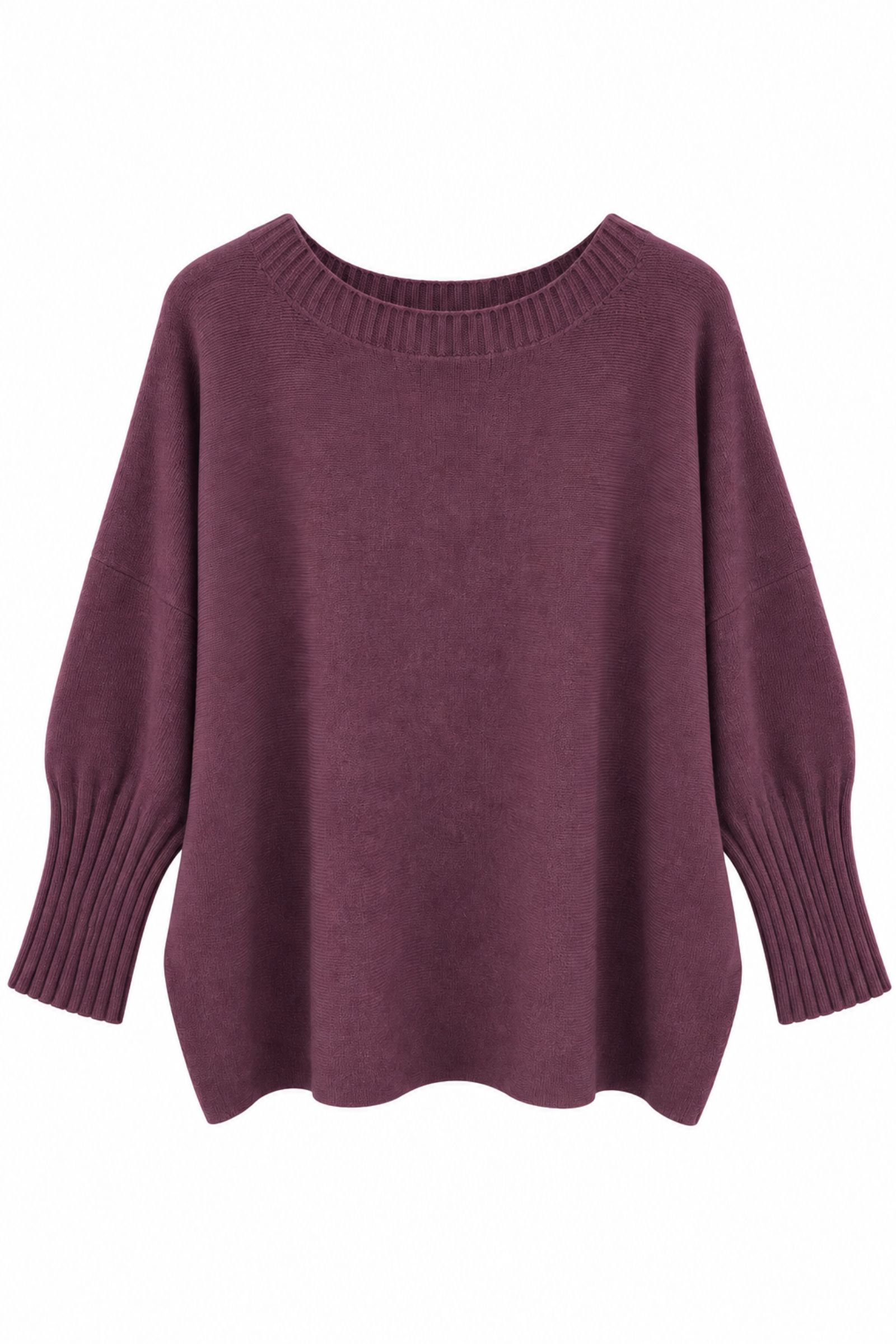 AL31386-06_PRUGNA MAGLIA OVERSIZE SCOLLO AMPIO IN MISTO VISCOSA - Prugna, TU