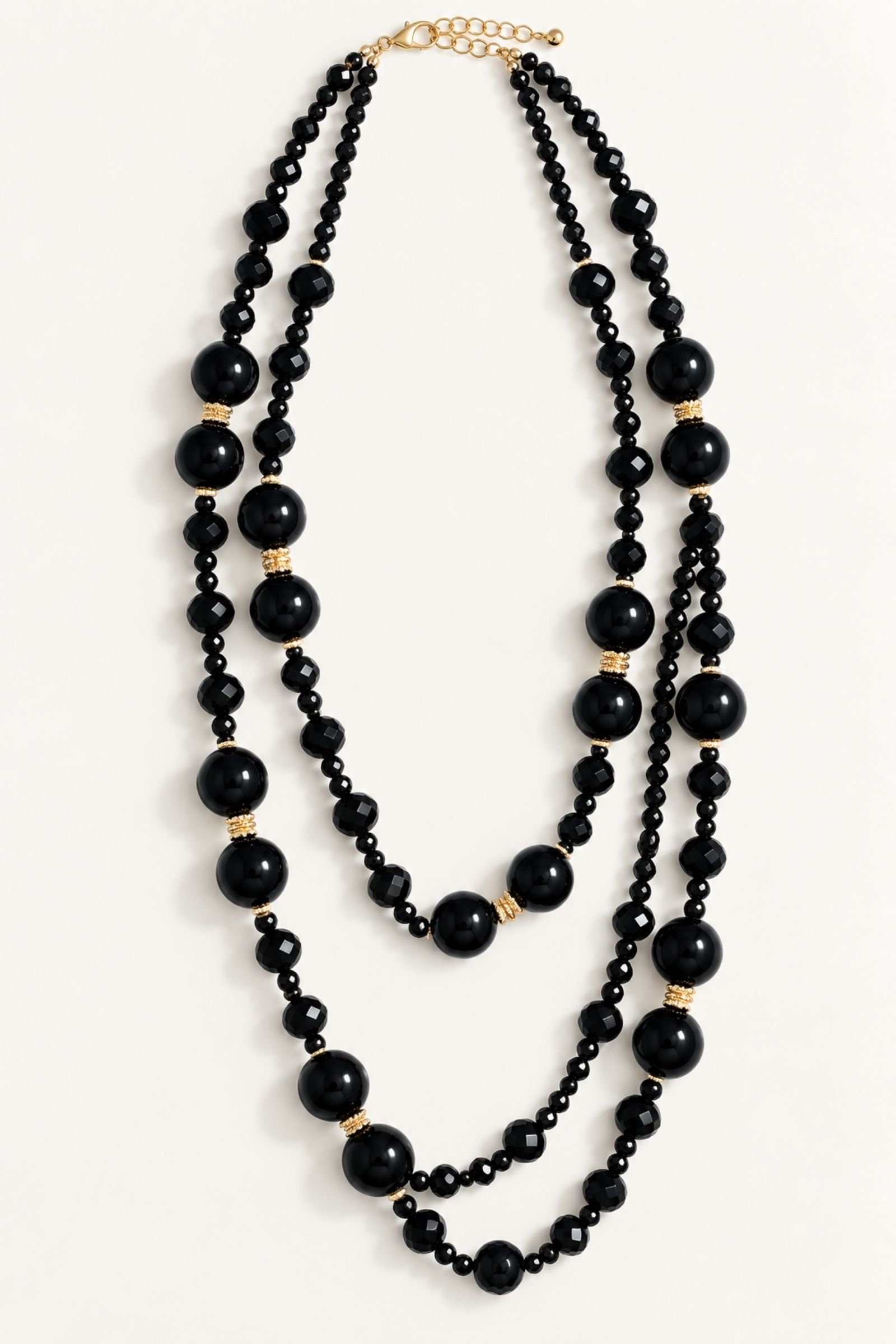 BI260-06_NERO COLLANA LUNGA MULTIFILO CON SFERE E CRISTALLI - Nero, TU