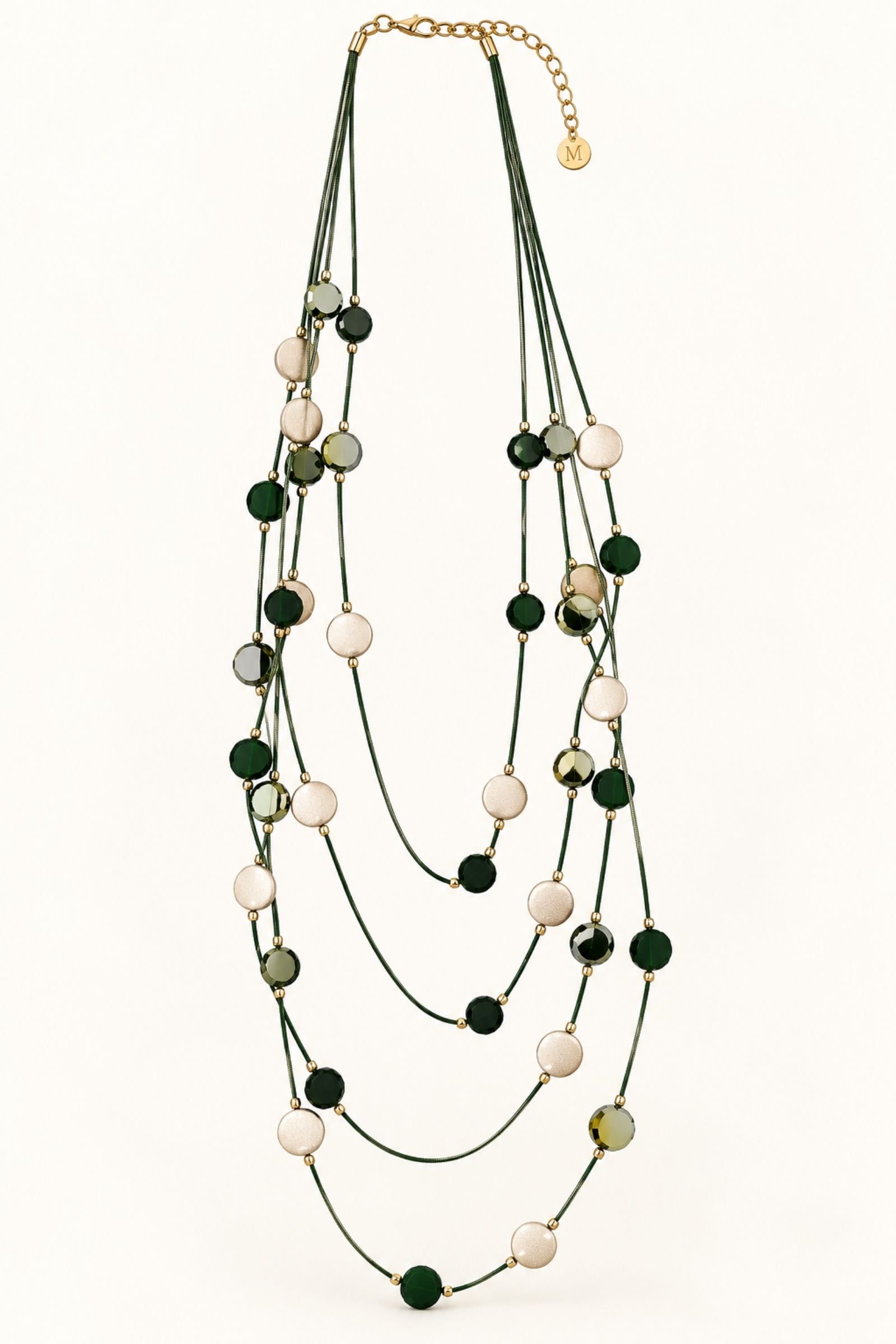 BI261-06_VERDE COLLANA LUNGA MULTIFILO CON ELEMENTI TONDI - Verde, TU