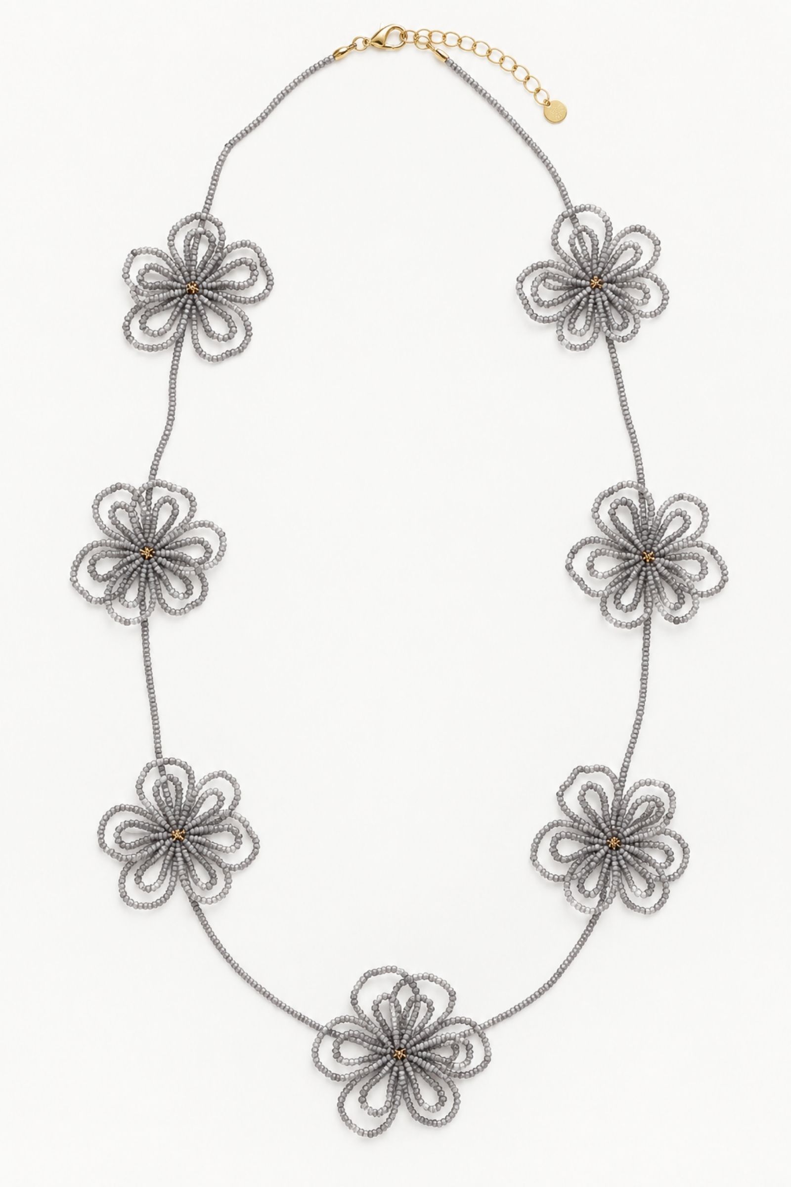 BI262-06_GRIGIO COLLANA LUNGA CON FIORI DI PERLINE - Grigio, TU