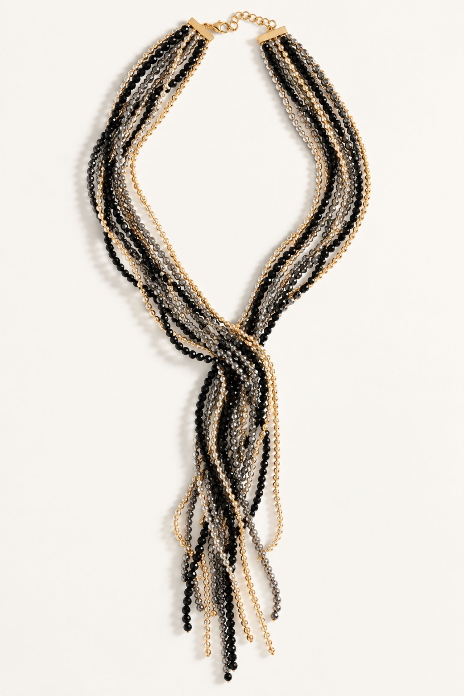 BI266-06_NERO COLLANA MULTIFILO CON PERLINE SFACCETTATE - Nero, TU