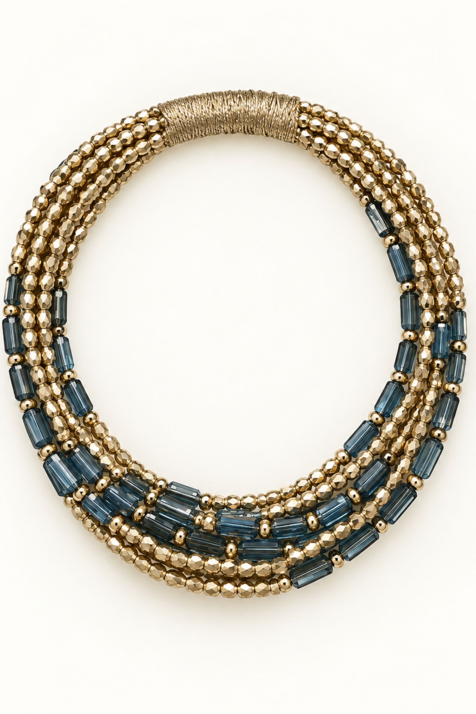BI268-06_TURCHESE CHOKER MULTIFILO CON PERLINE E CRISTALLI - Turchese, TU