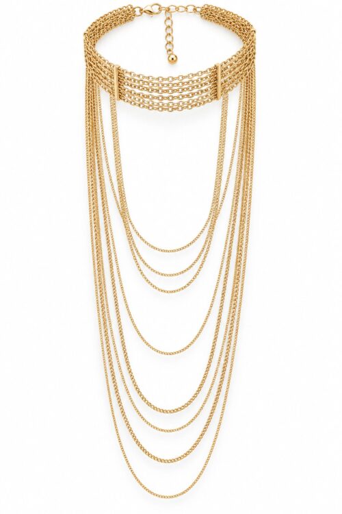 Alternative view of COLLANA MULTIFILO CON CATENE DORATE