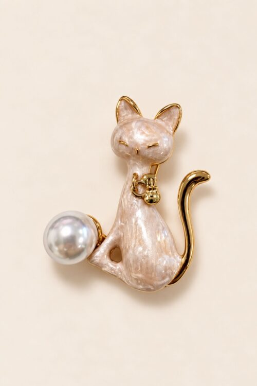 SPILLA GIOIELLO GATTO CON PERLA