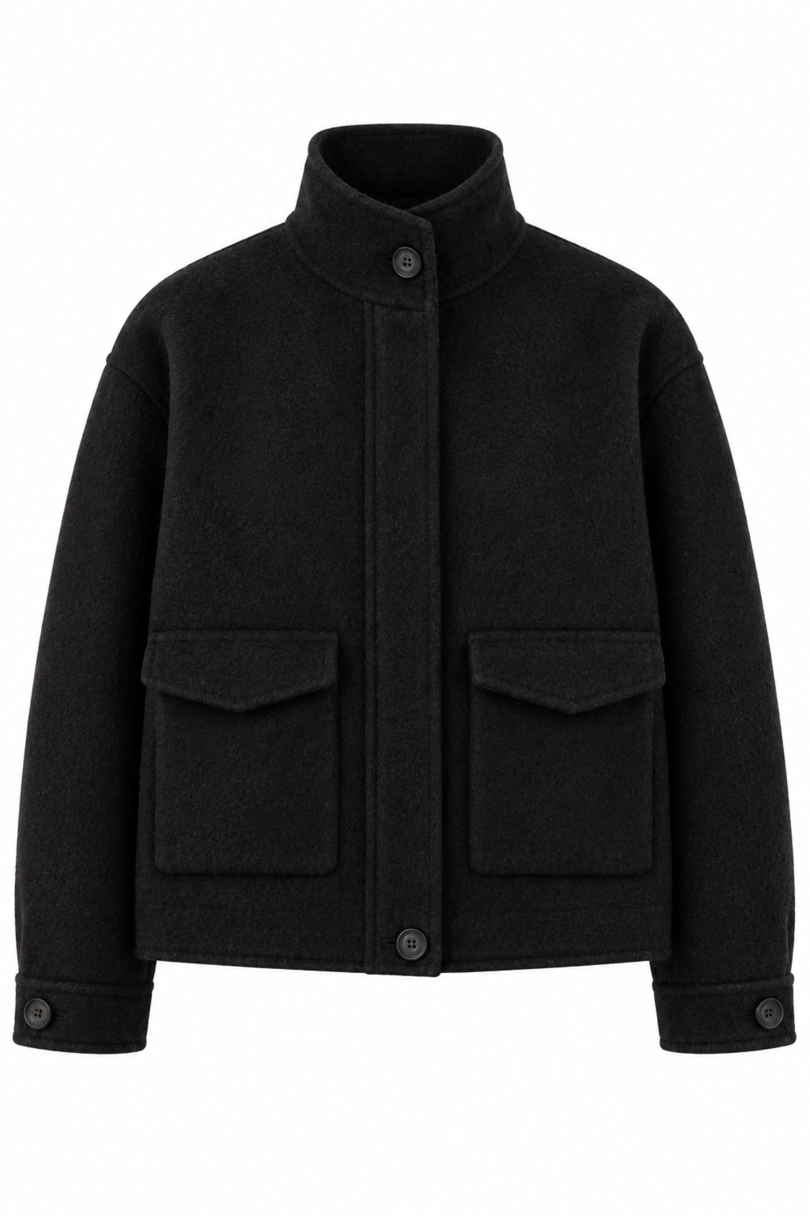 CA6100-06_NERO GIACCA CORTA CON COLLO ALTO E TASCHE - Nero, S
