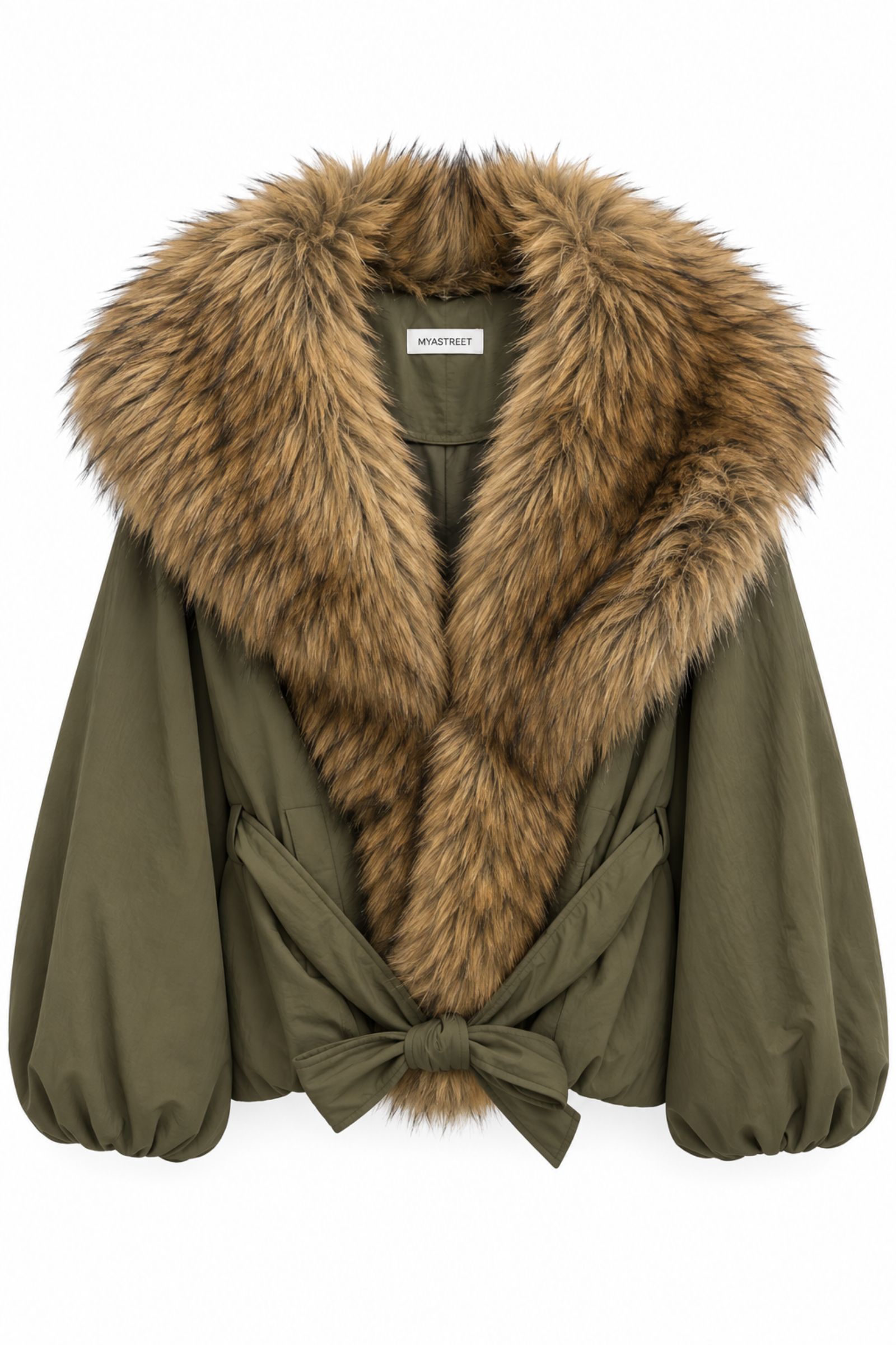 CAP188-06_MILITARE GIACCA CON COLLO IN ECOPELLICCIA E CINTURA - Militare, S