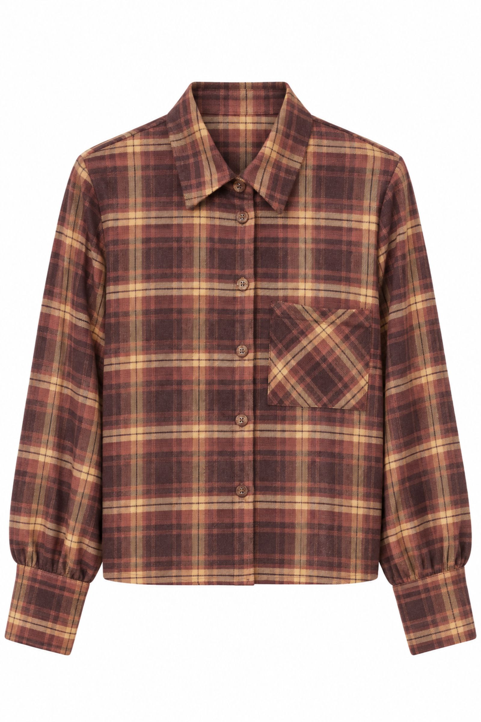 ESCM145-06_bordeaux CAMICIA A QUADRI CON TASCHINO - Bordeaux, S