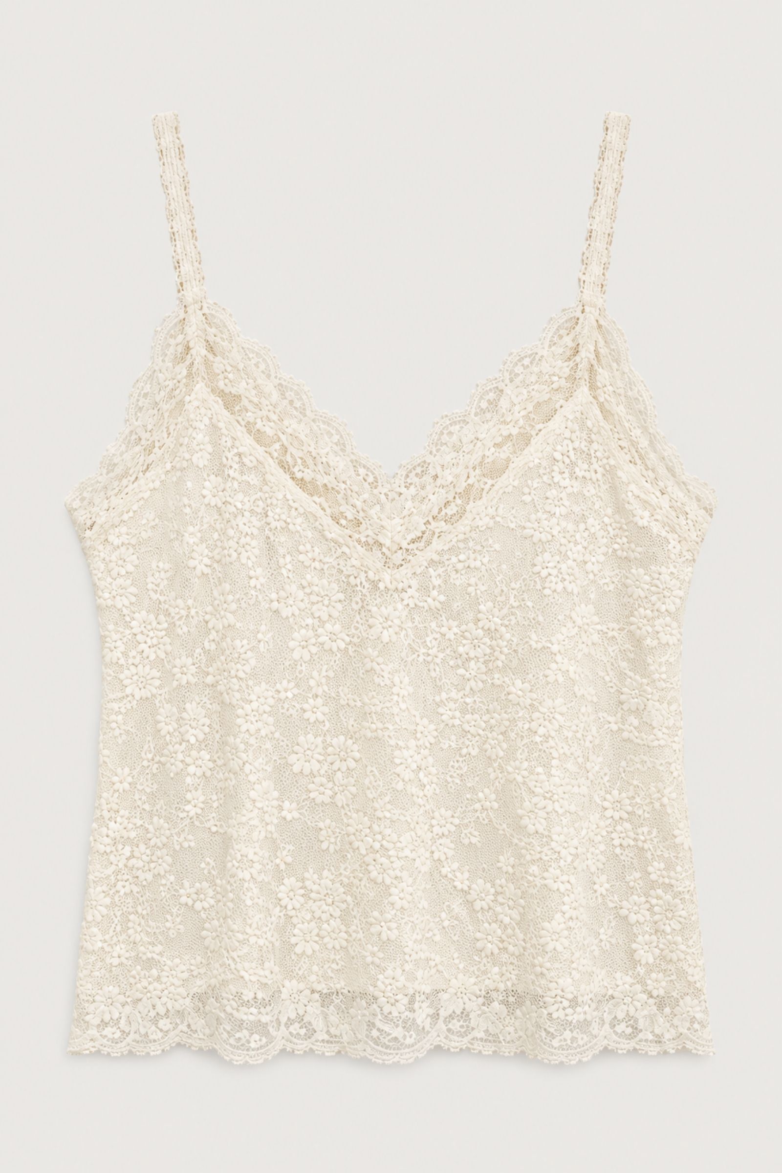 ESML7718-06_ TOP IN PIZZO CON SPALLINE SOTTILI - Panna, TU