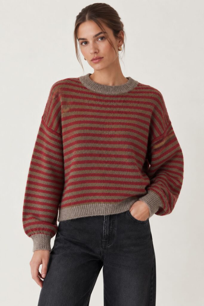 MAGLIA GIROCOLLO A RIGHE CON MANICHE AMPIE 