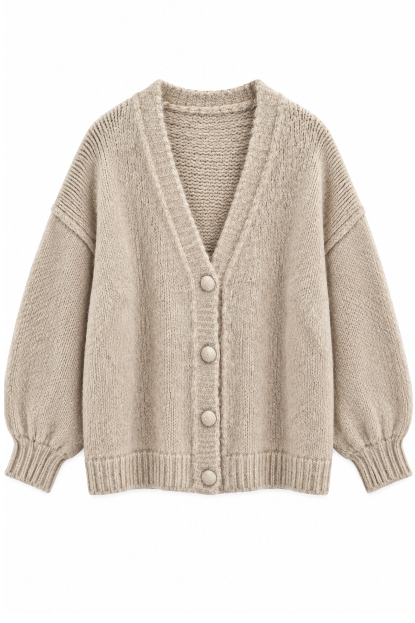 F21880-06_BEIGE CARDIGAN OVERSIZE MORBIDO CON BOTTONI - Beige, TU