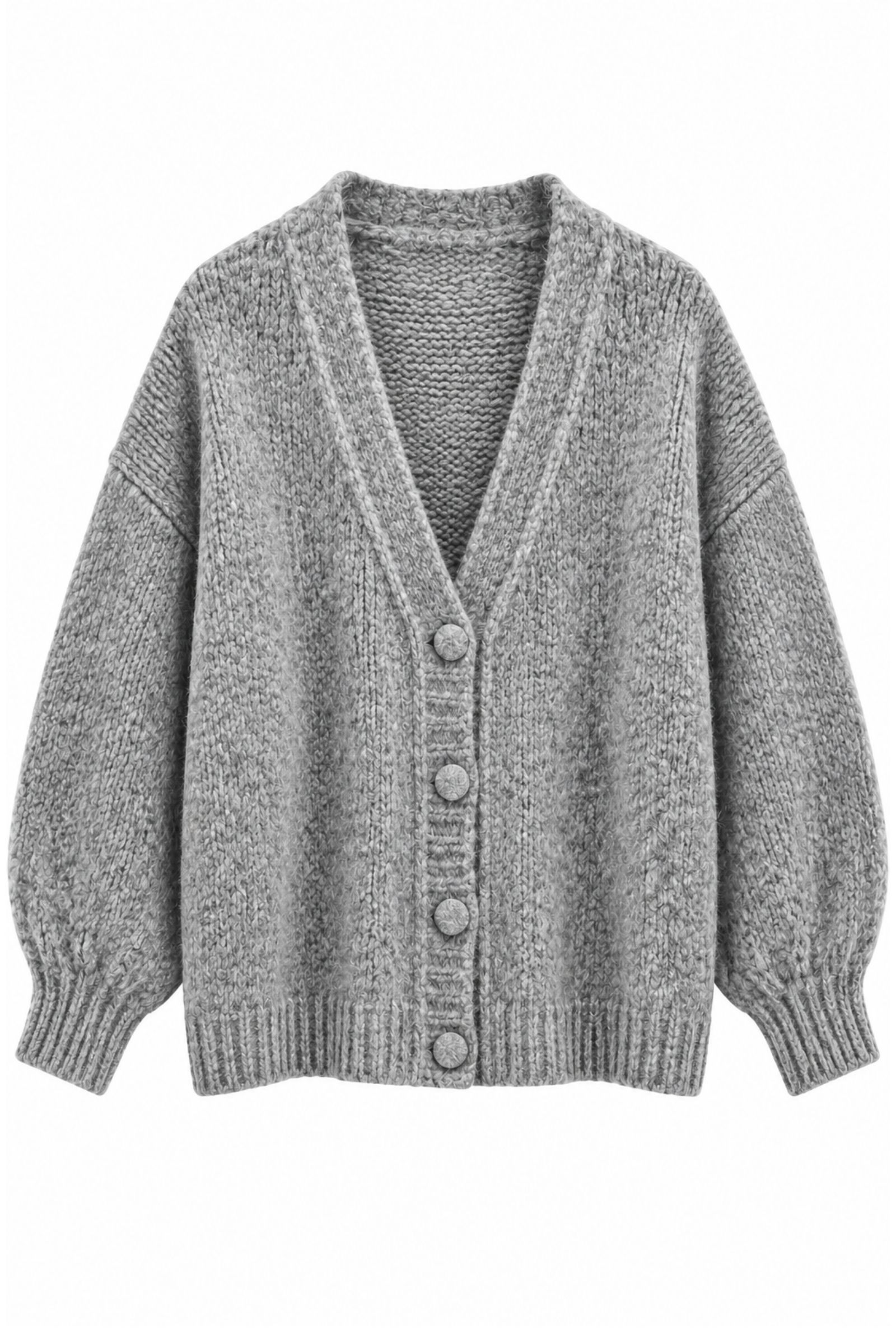 F21880-06_GRIGIO CARDIGAN OVERSIZE MORBIDO CON BOTTONI - Grigio, TU