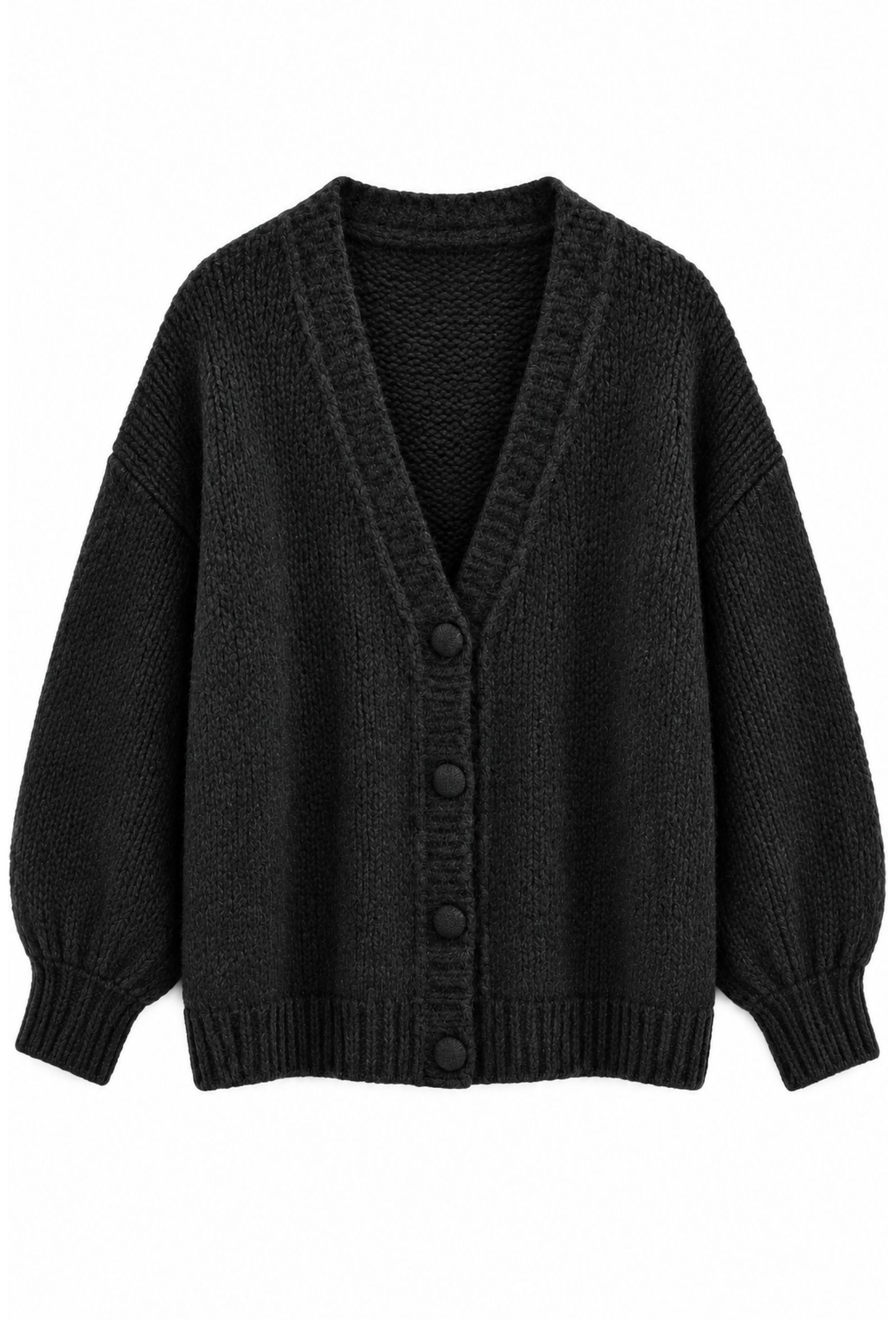 F21880-06_NERO CARDIGAN OVERSIZE MORBIDO CON BOTTONI - Nero, TU
