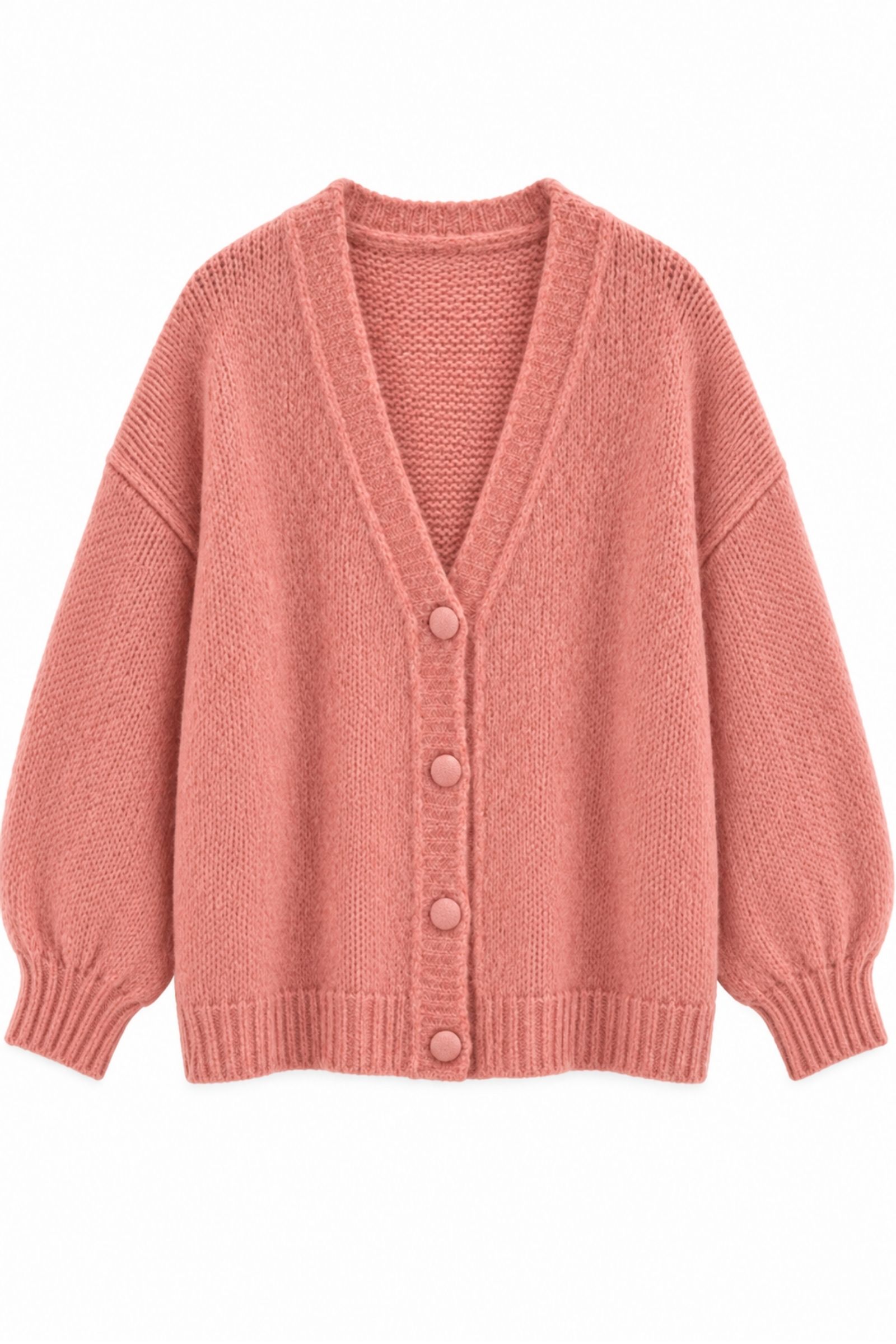 F21880-06_ROSA CARDIGAN OVERSIZE MORBIDO CON BOTTONI - Rosa, TU