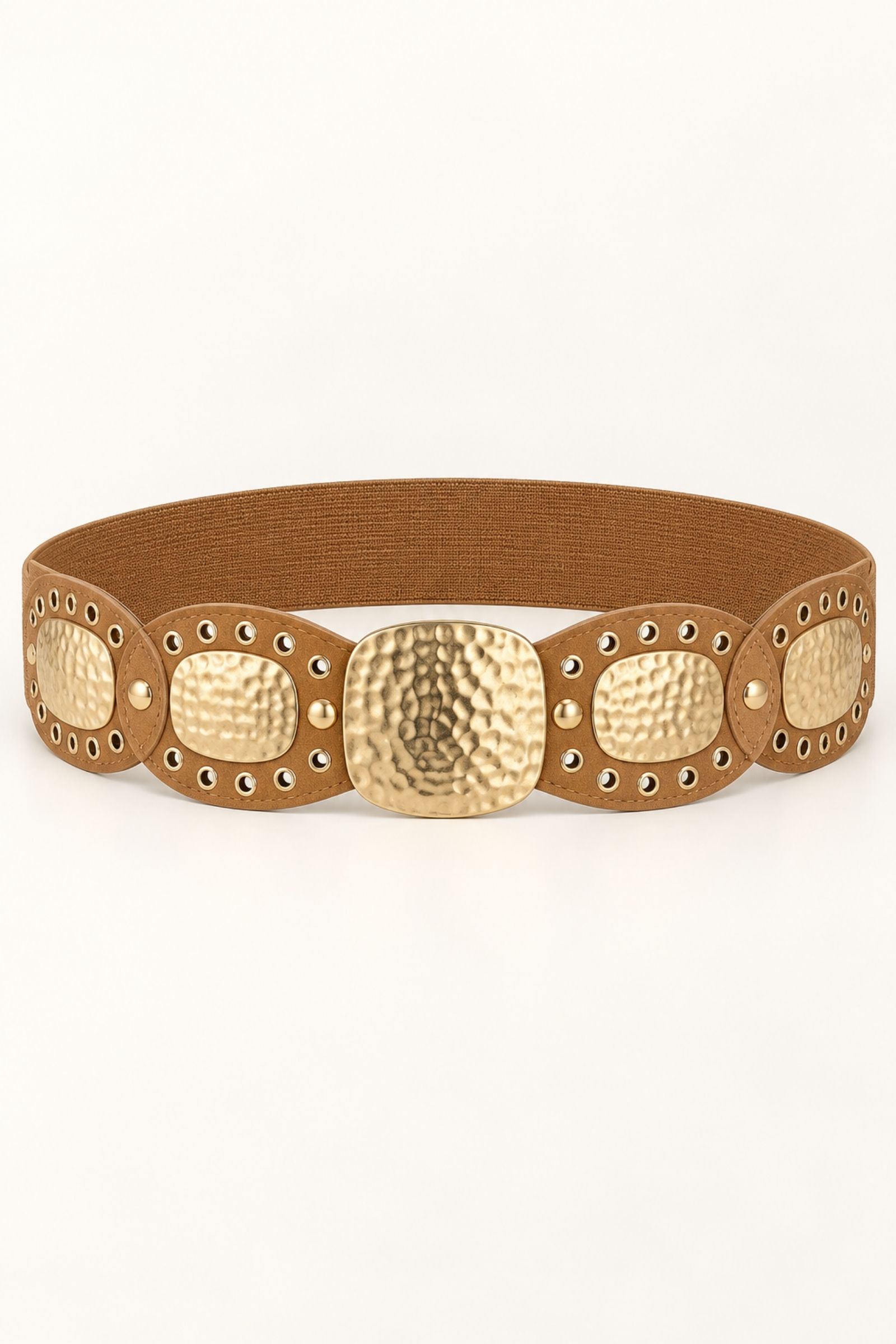 KCT4077-06_CUOIO CINTURA ELASTICA CON PLACCHE MARTELLATE - Cuoio, TU