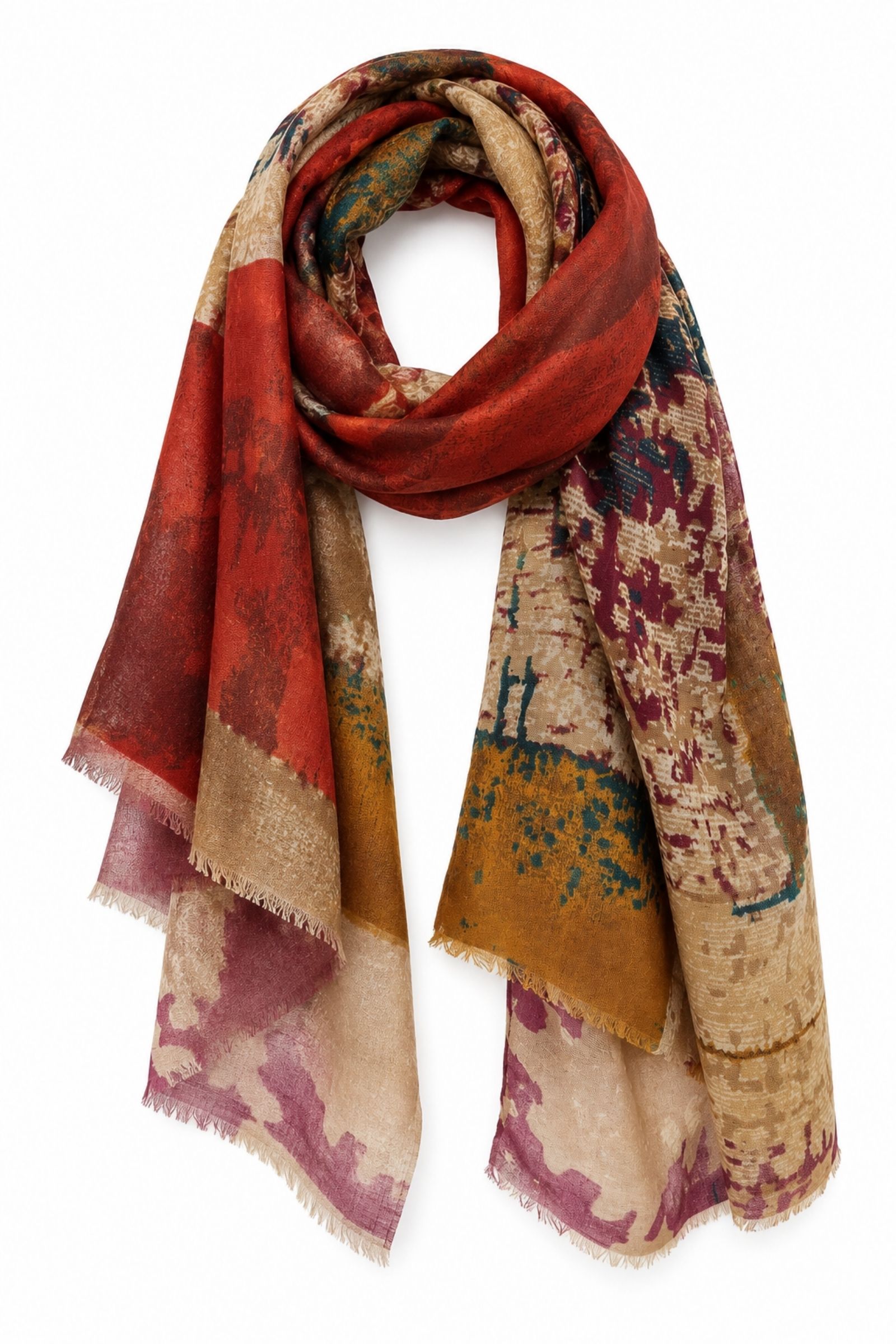 KYF6803-06_SENAPE FOULARD STAMPA ASTRATTA - Senape, TU