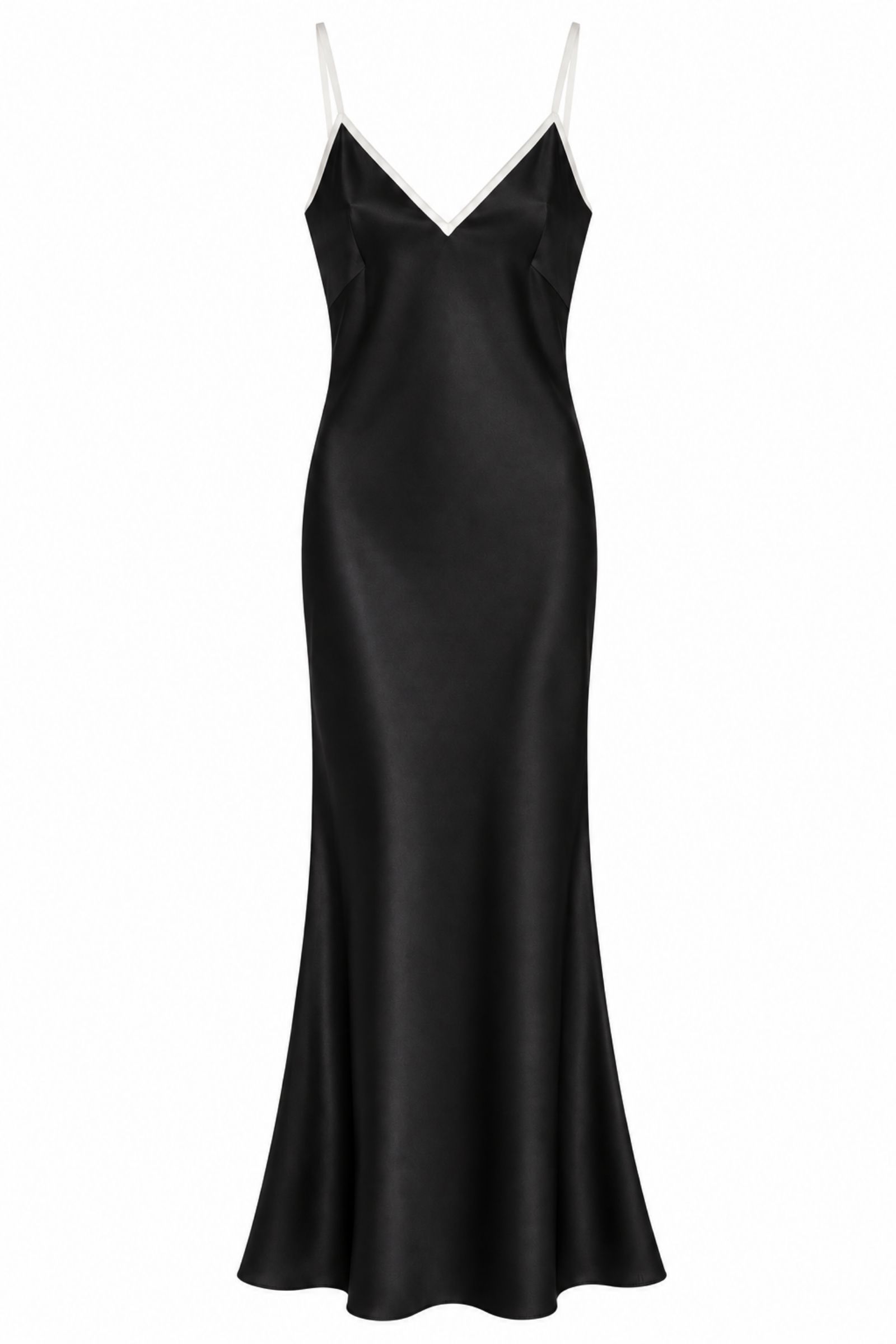 LM96389-06_NERO ABITO LUNGO SATIN CON PROFILI A CONTRASTO - Nero, M