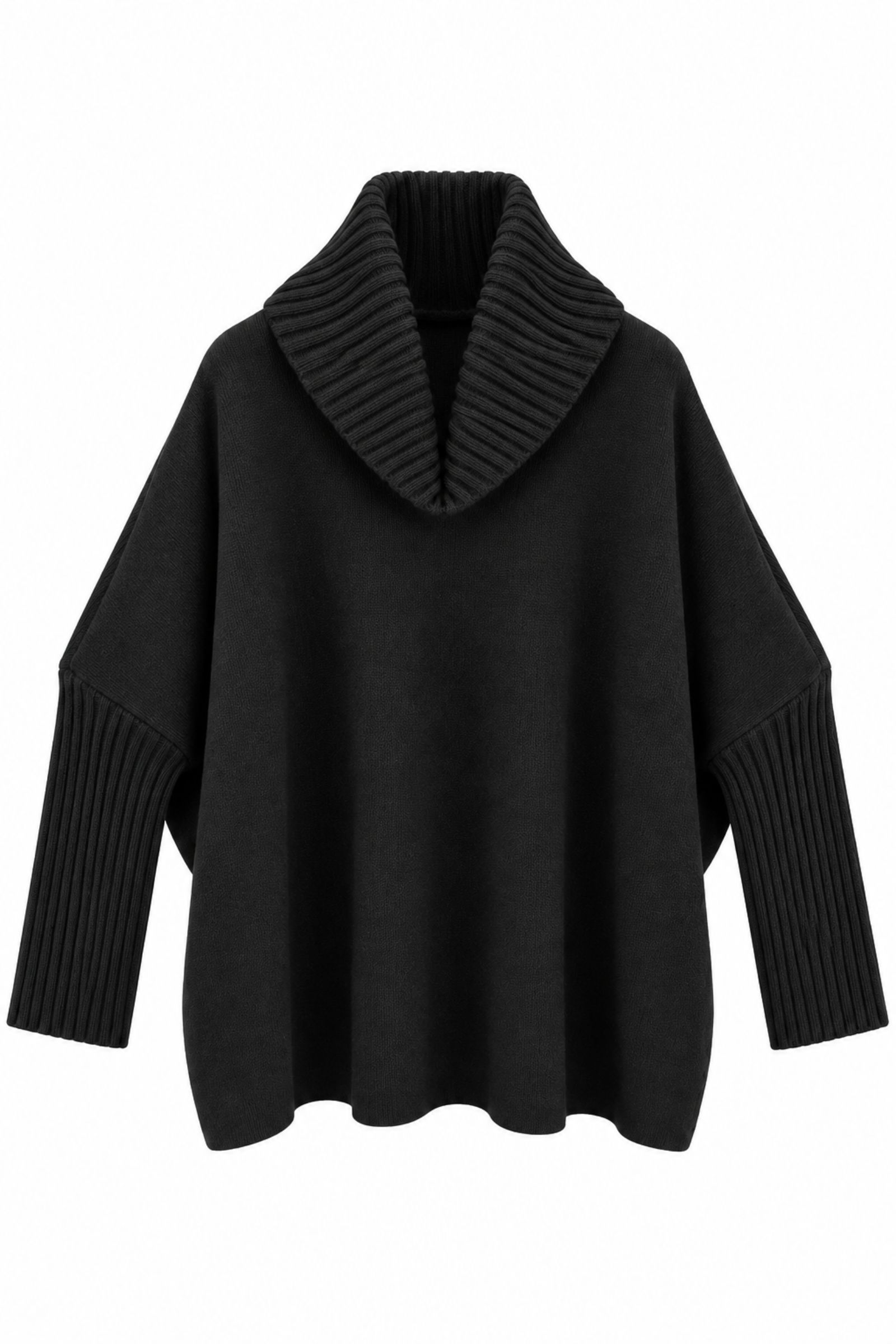 M26064-06_NERO MAGLIA OVERSIZE CON MAXI COLLO A COSTE - Nero, TU