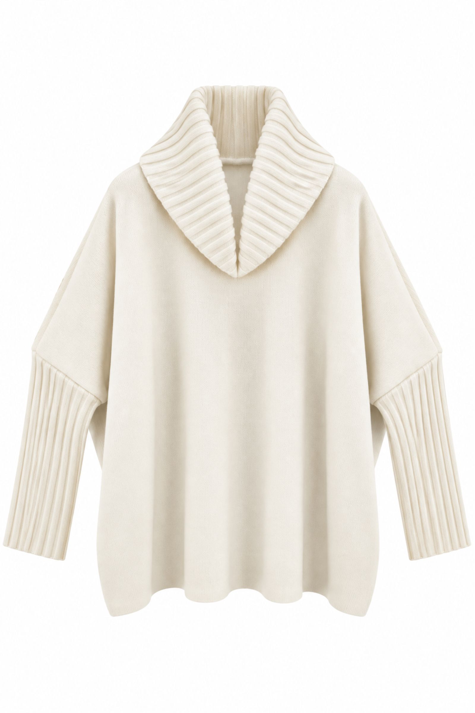 M26064-06_PANNA MAGLIA OVERSIZE CON MAXI COLLO A COSTE - Panna, TU