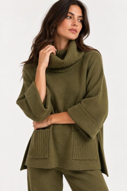 MAGLIA OVERSIZE CON COLLO AMPIO E TASCHE