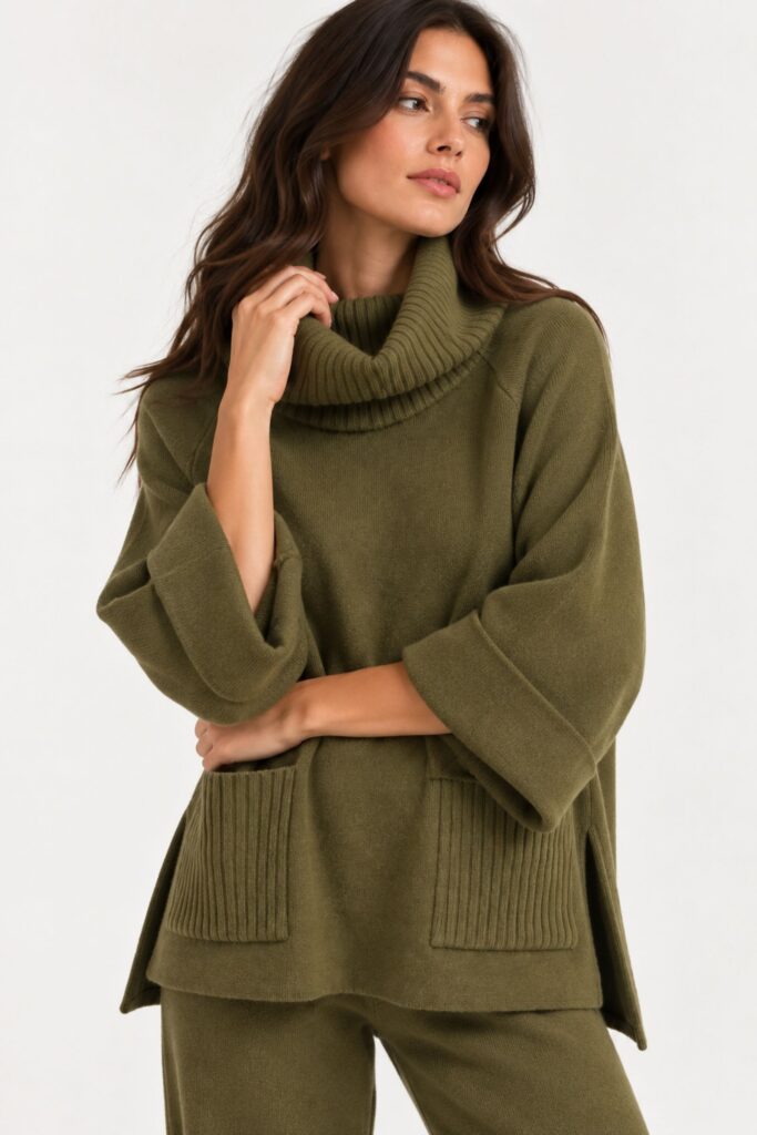 MAGLIA OVERSIZE CON COLLO AMPIO E TASCHE 