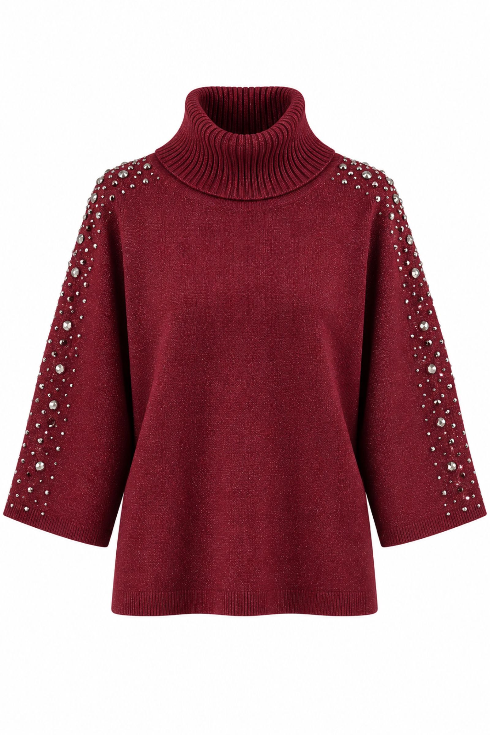 M9339-06_BORDEAUX MAGLIA DOLCEVITA CON STRASS SULLE MANICHE - Bordeaux, TU