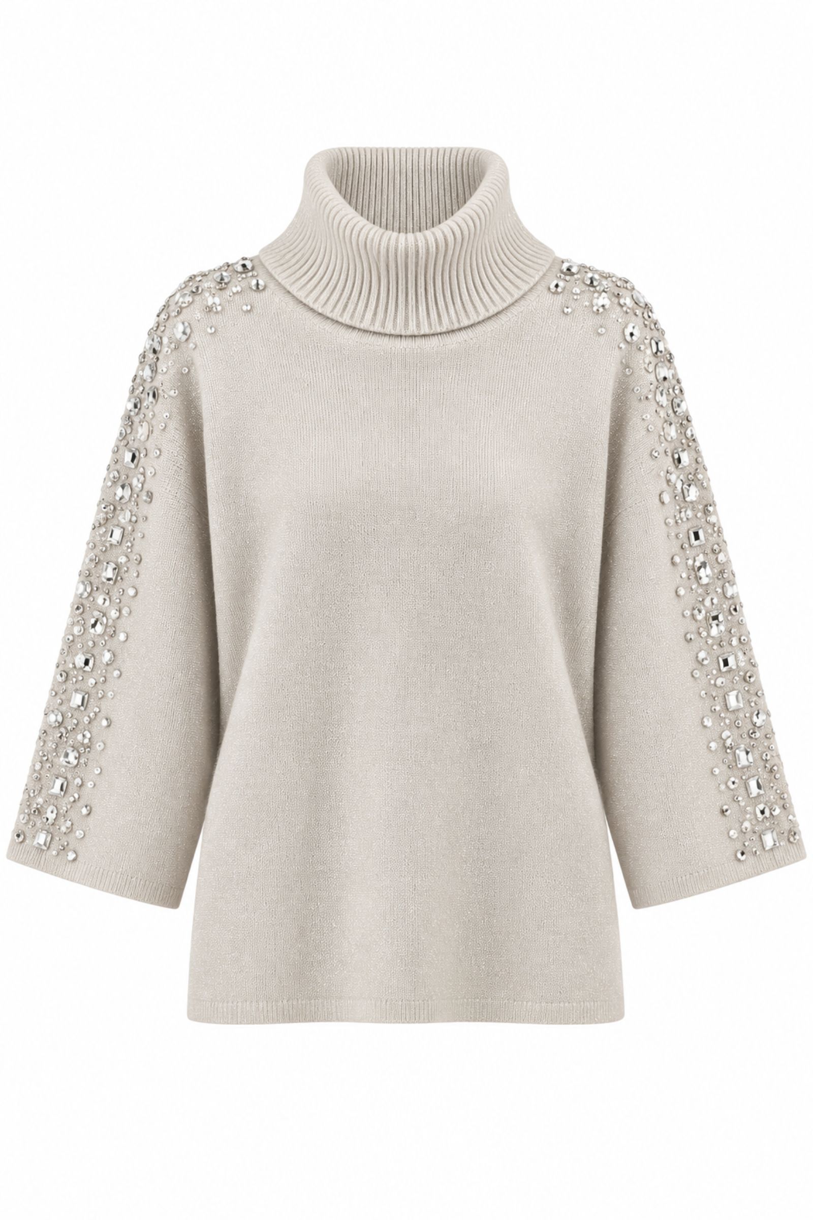 M9339-06_GESSO MAGLIA DOLCEVITA CON STRASS SULLE MANICHE - Gesso, TU