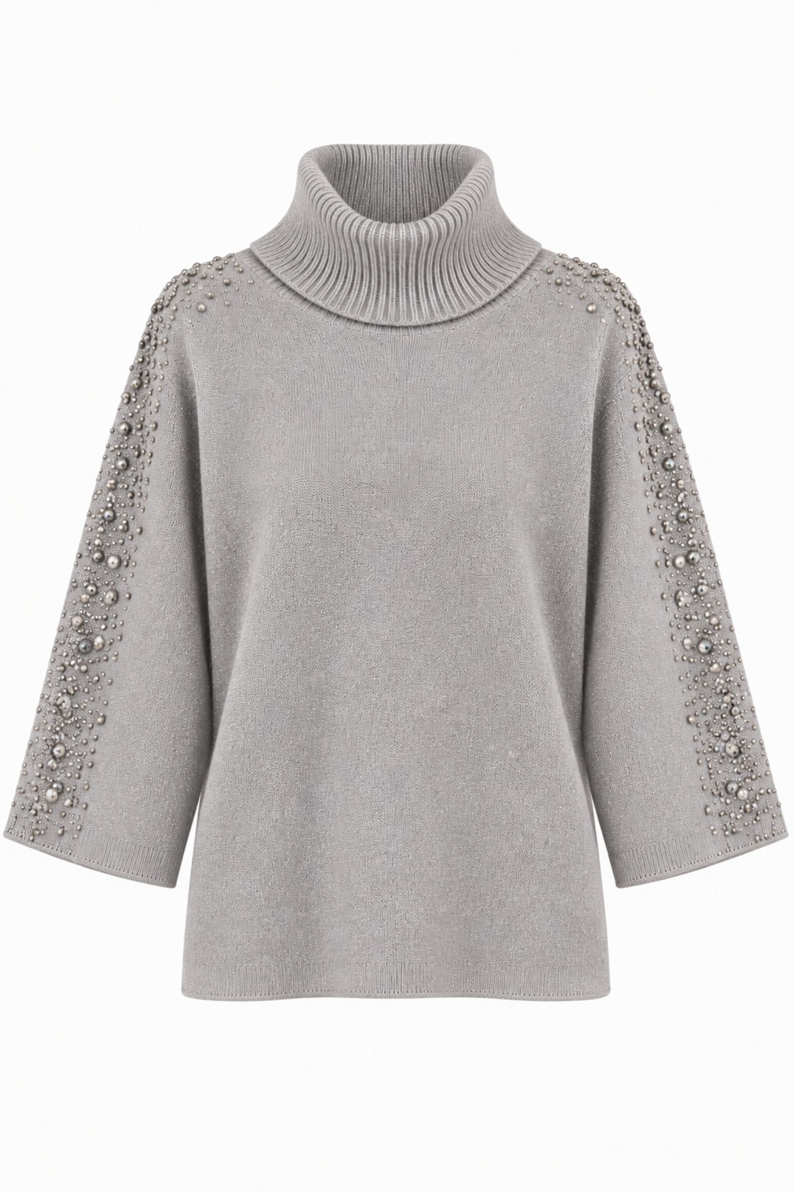 M9339-06_GRIGIO MAGLIA DOLCEVITA CON STRASS SULLE MANICHE - Grigio, TU