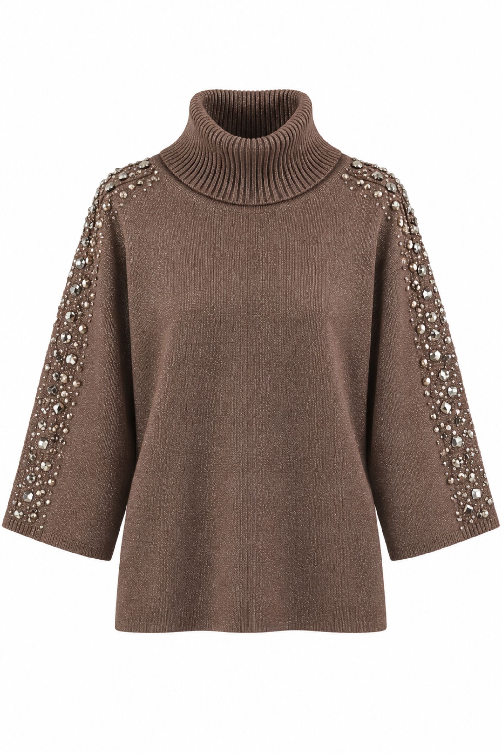 M9339-06_MORO MAGLIA DOLCEVITA CON STRASS SULLE MANICHE - Moro, TU