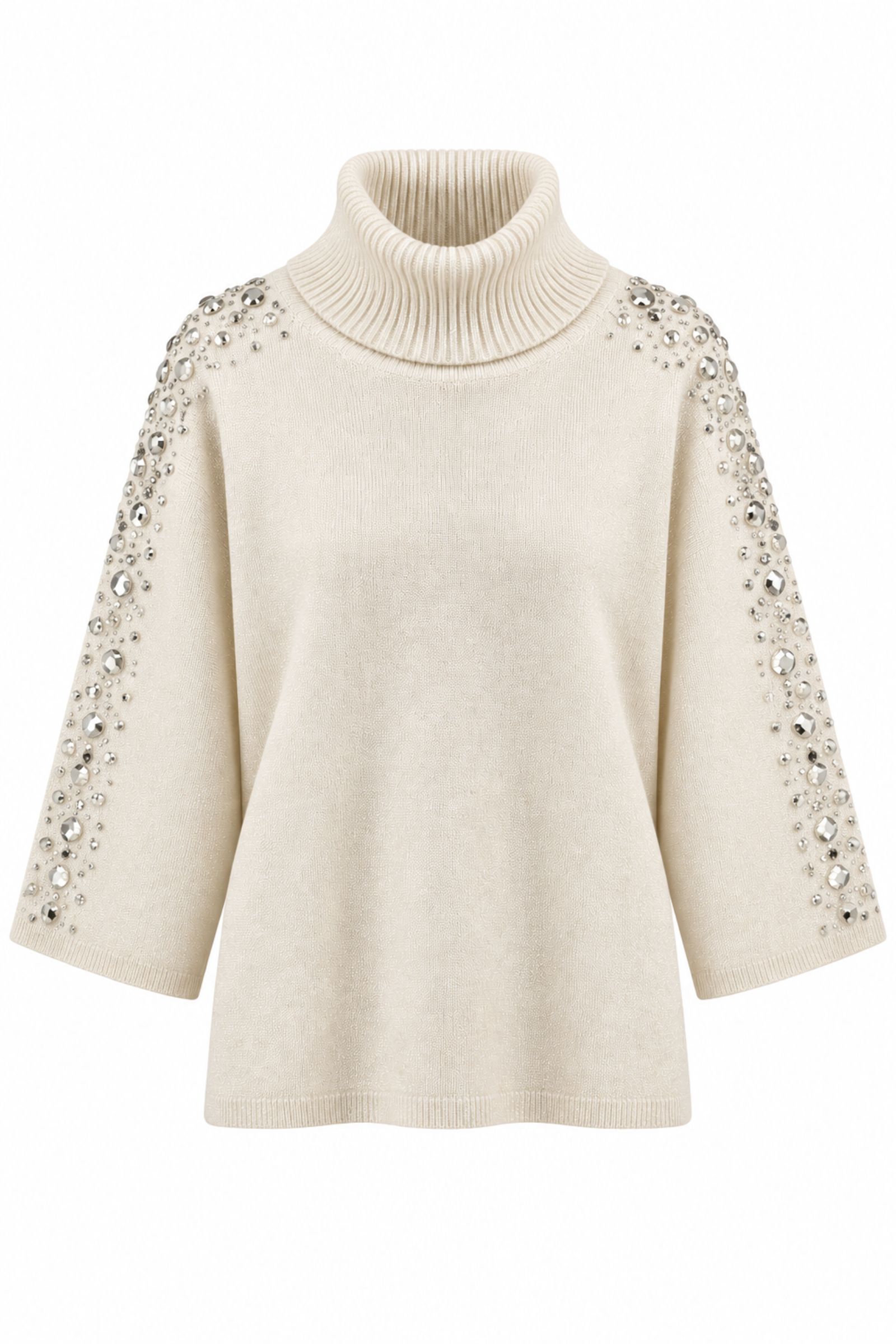 M9339-06_PANNA MAGLIA DOLCEVITA CON STRASS SULLE MANICHE - Panna, TU