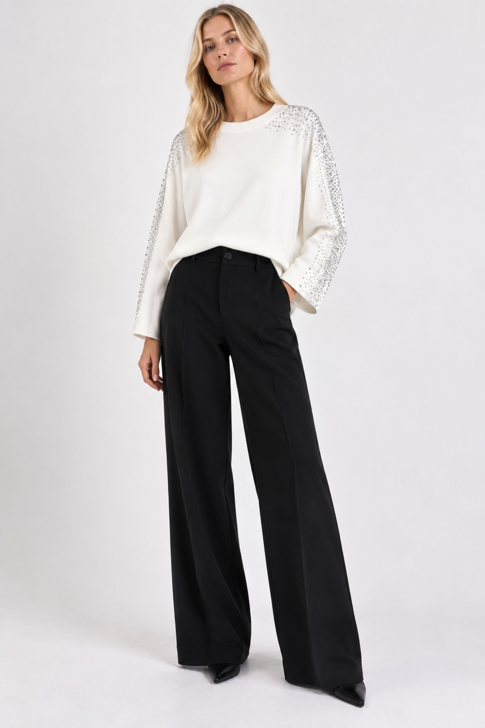 MAGLIA GIROCOLLO CON STRASS SULLE MANICHE - immagine 3