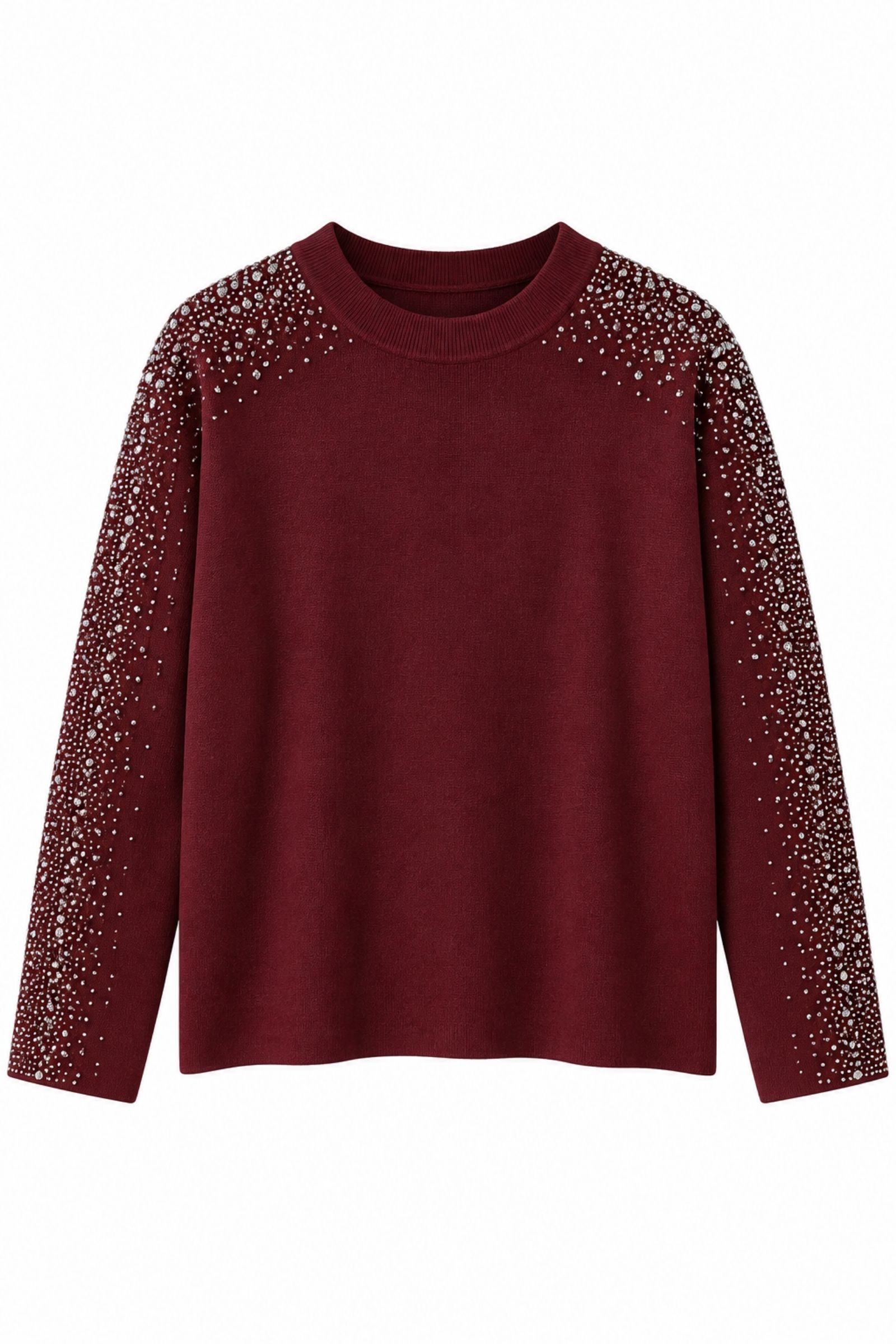 M9696-06_BORDEAUX MAGLIA GIROCOLLO CON STRASS SULLE MANICHE - Bordeaux, TU