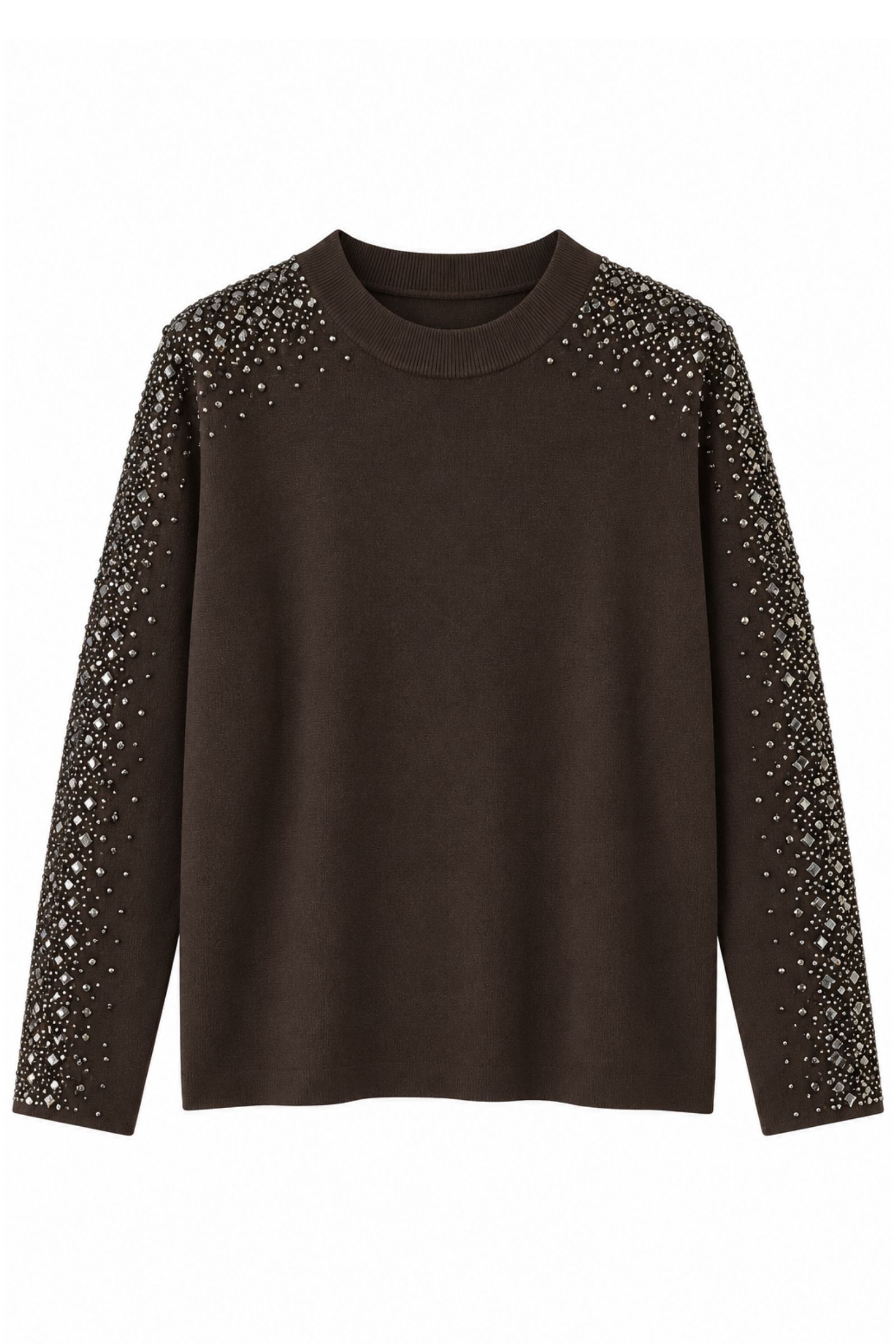 M9696-06_MORO MAGLIA GIROCOLLO CON STRASS SULLE MANICHE - Moro, TU