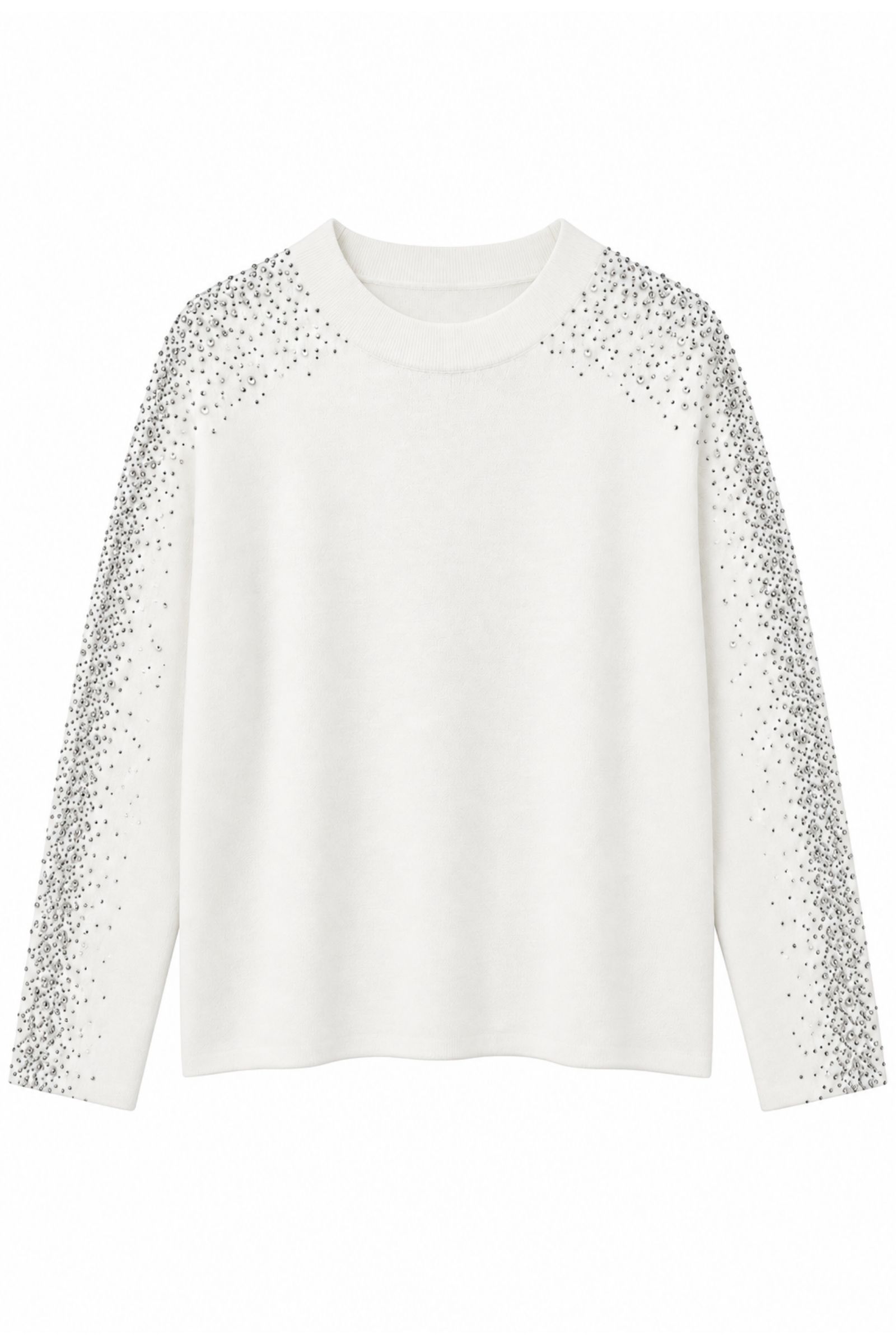 M9696-06_PANNA MAGLIA GIROCOLLO CON STRASS SULLE MANICHE - Panna, TU