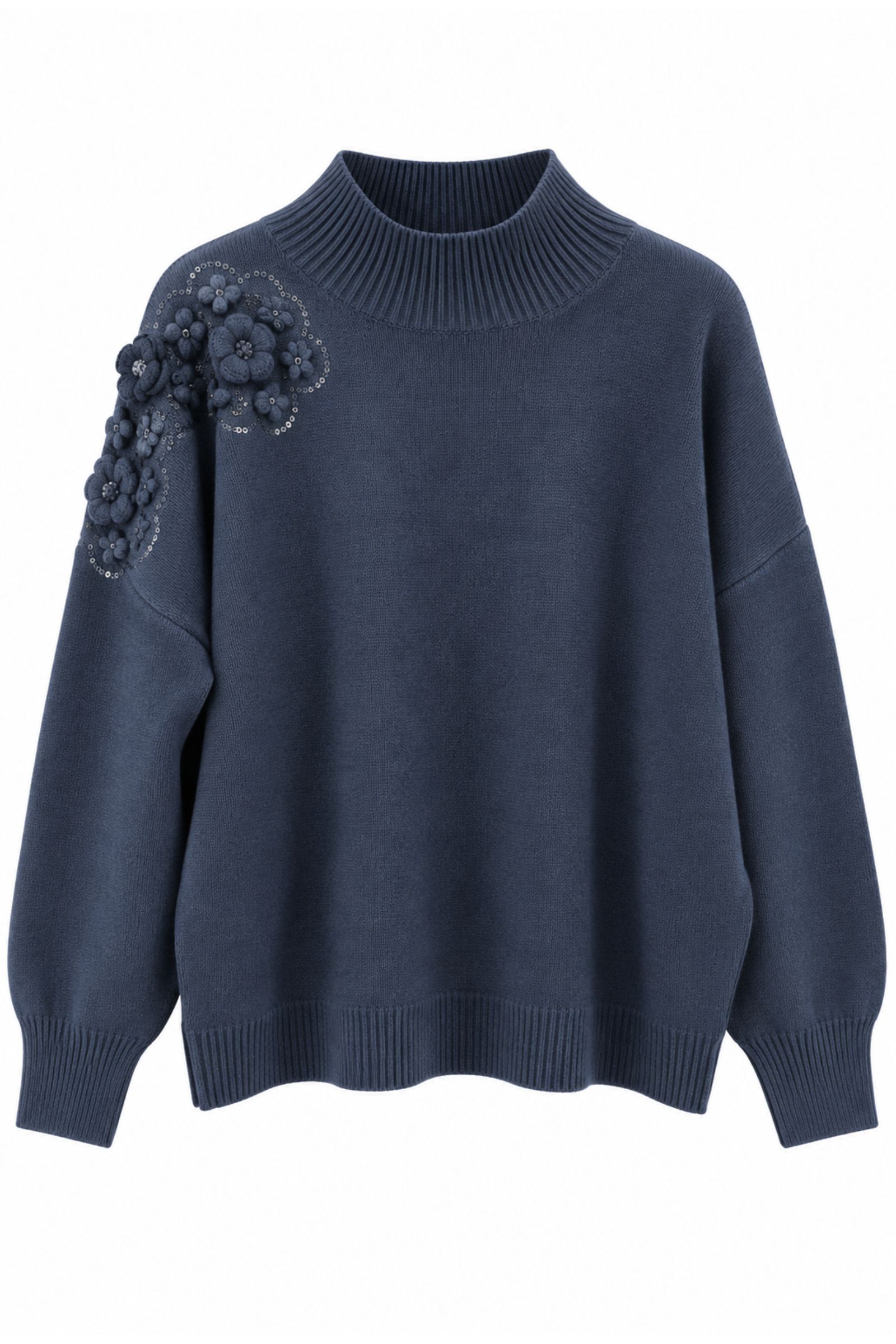 M9771-06_BLU MAGLIA CON FIORI 3D E PAILLETTES - Blu, TU