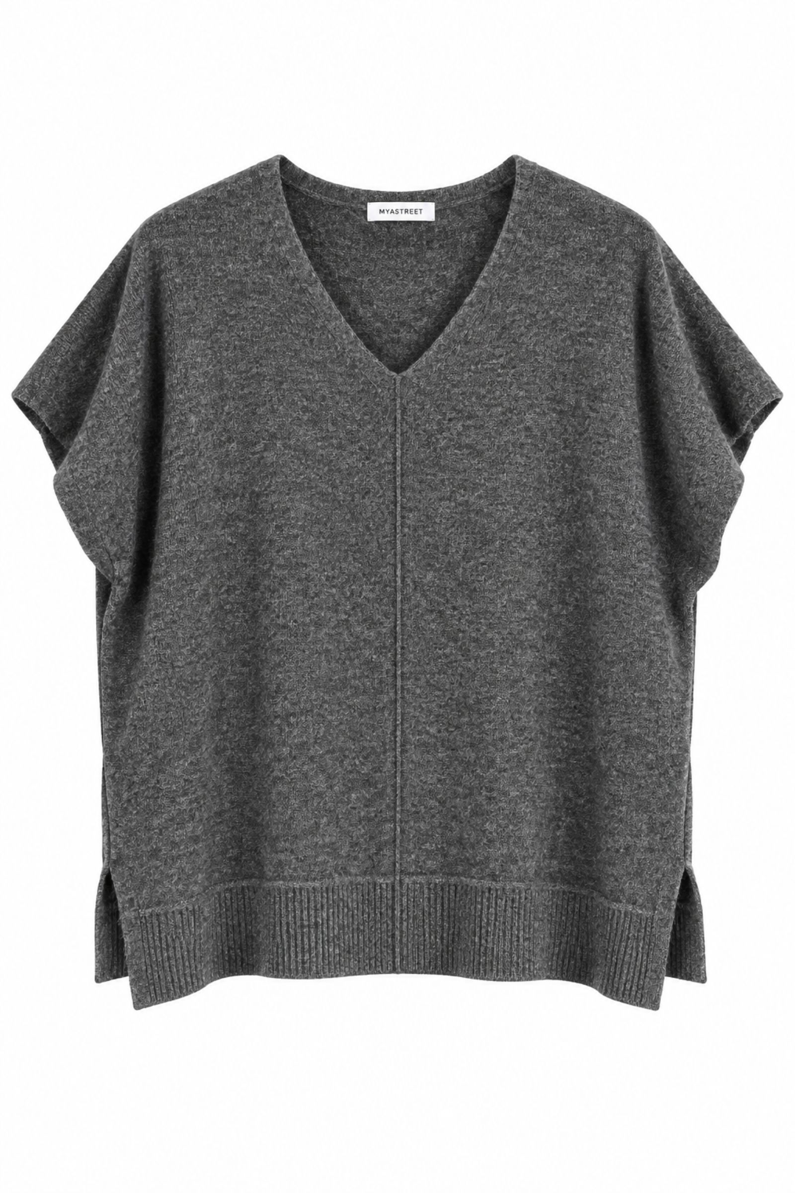 ML358-06_ANTRACITE MAGLIA OVERSIZE CON SCOLLO A V E MANICHE CORTE - Antracite, TU