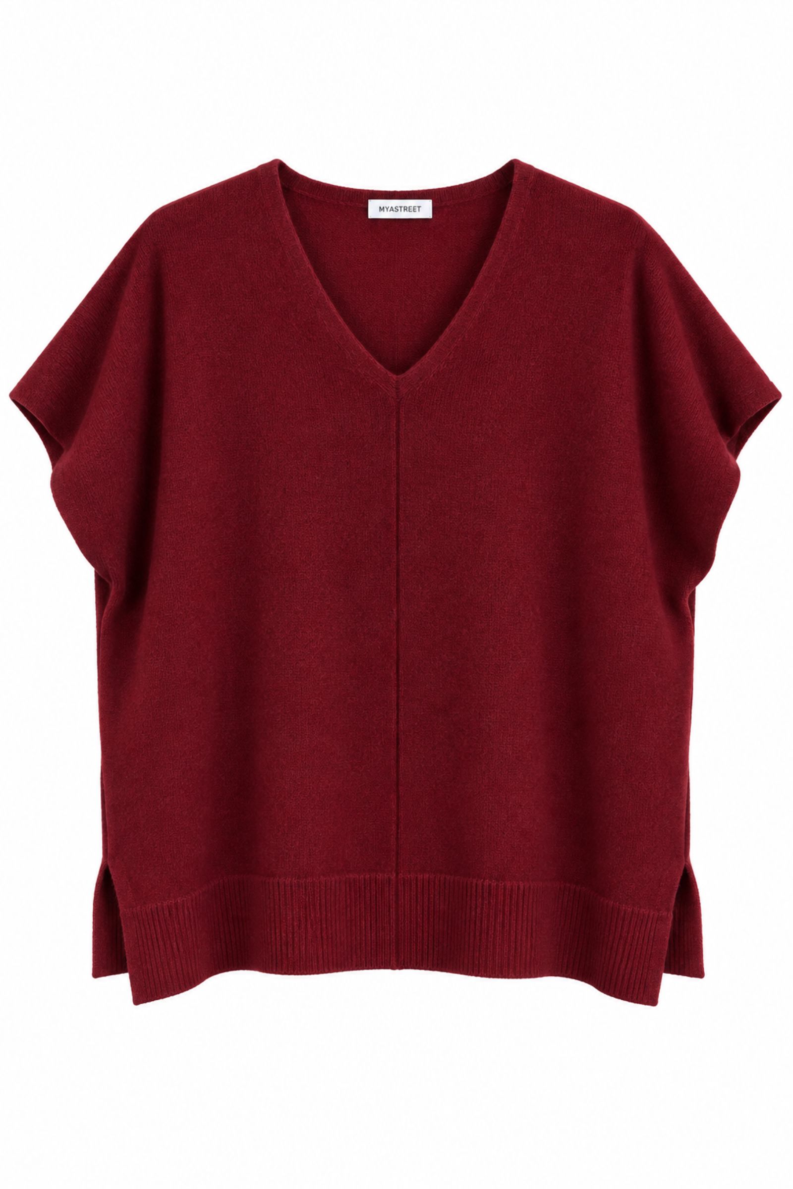 ML358-06_BORDEAUX MAGLIA OVERSIZE CON SCOLLO A V E MANICHE CORTE - Bordeaux, TU