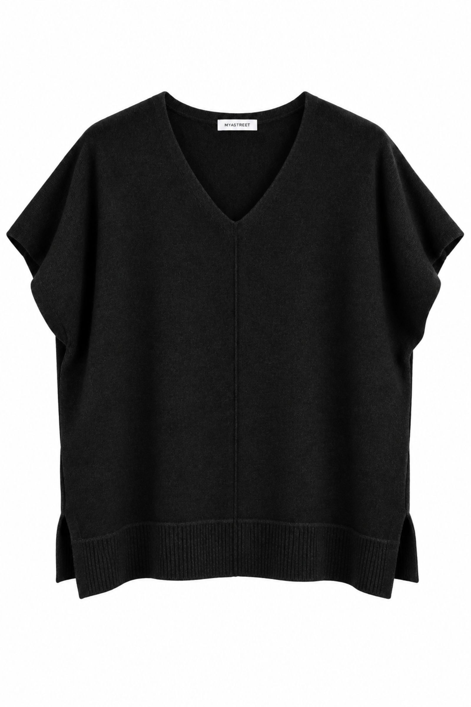 ML358-06_NERO MAGLIA OVERSIZE CON SCOLLO A V E MANICHE CORTE - Nero, TU