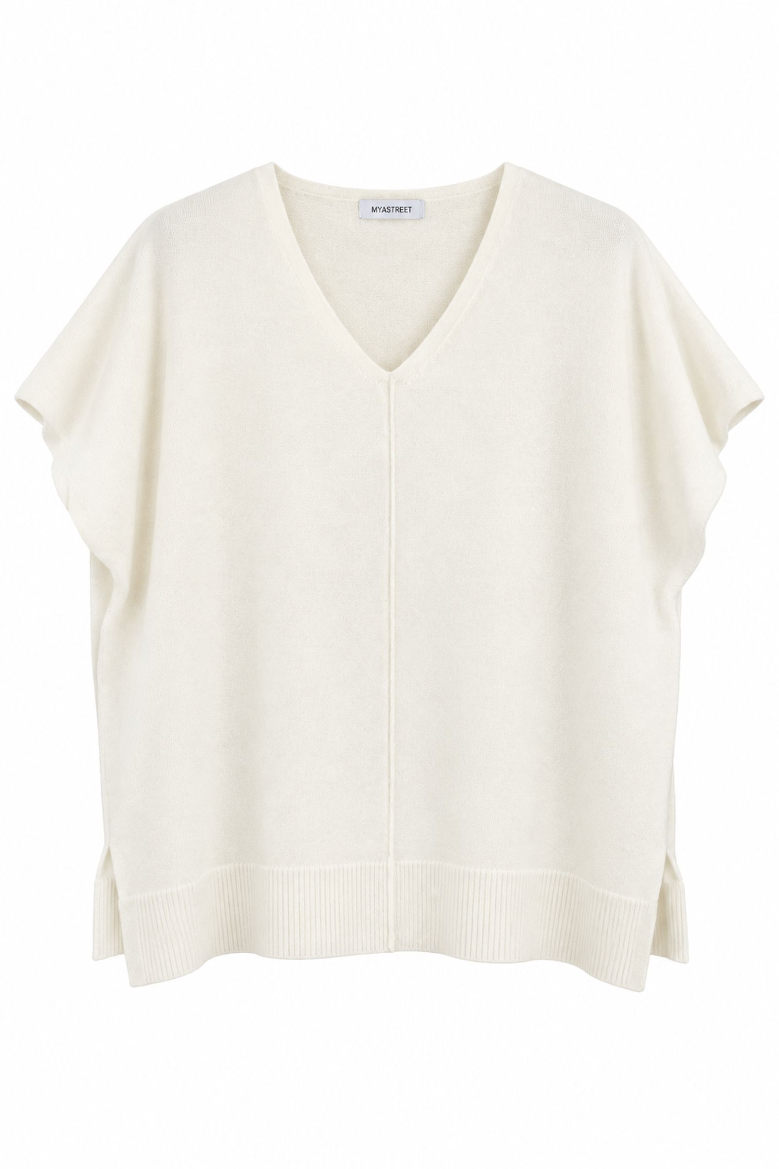 ML358-06_PANNA MAGLIA OVERSIZE CON SCOLLO A V E MANICHE CORTE - Panna, TU