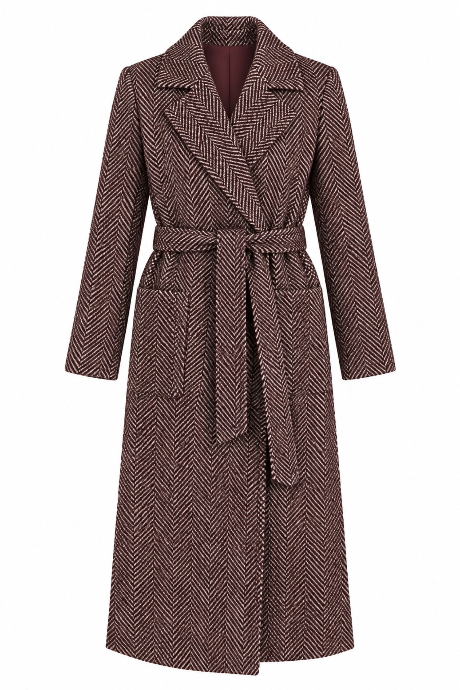 MS02-06_BORDEAUX CAPPOTTO LUNGO A SPINA DI PESCE CON CINTURA - Bordeaux, S
