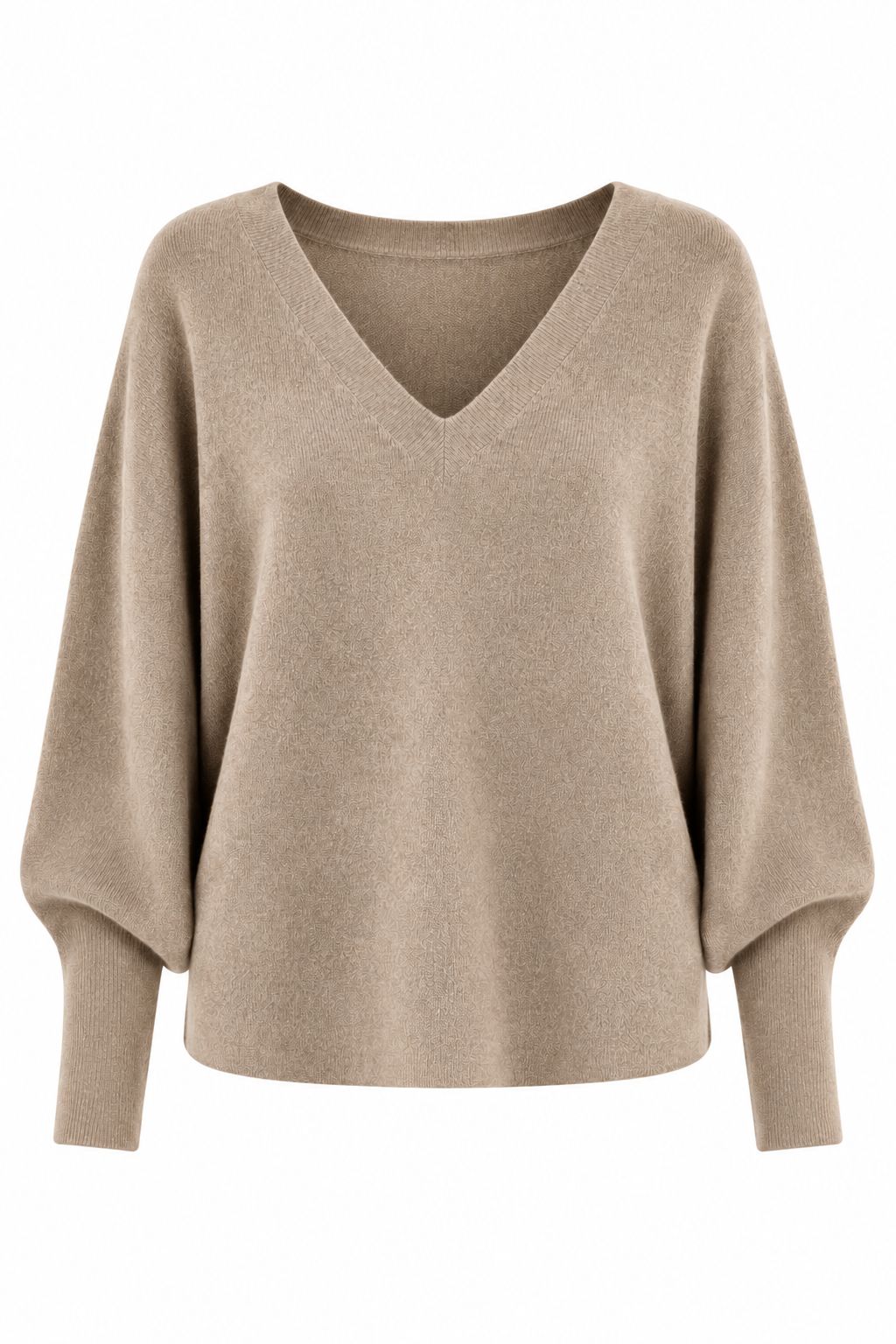 Maglione sabbia con maniche voluminose MAGLIONE CON SCOLLO A V E MANICHE AMPIE - Sabbia, TU