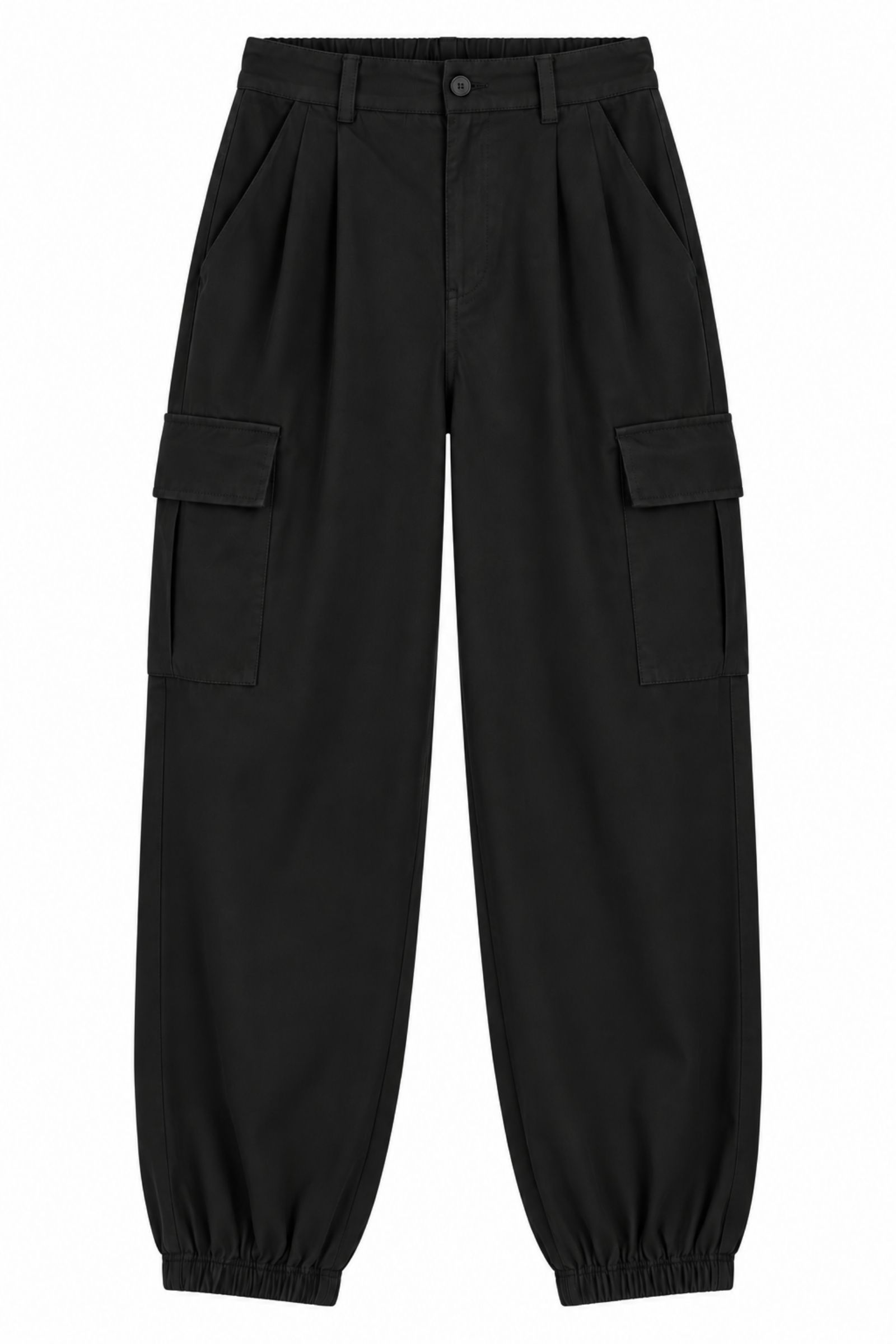 PP0112-06_NERO PANTALONI CARGO CON ELASTICO ALLA CAVIGLIA - Nero, XL