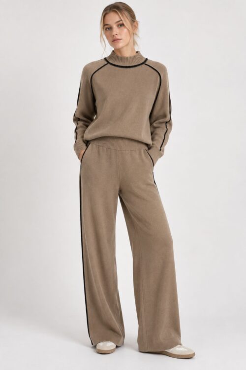 PANTALONE IN MAGLIA CON PROFILO A CONTRASTO